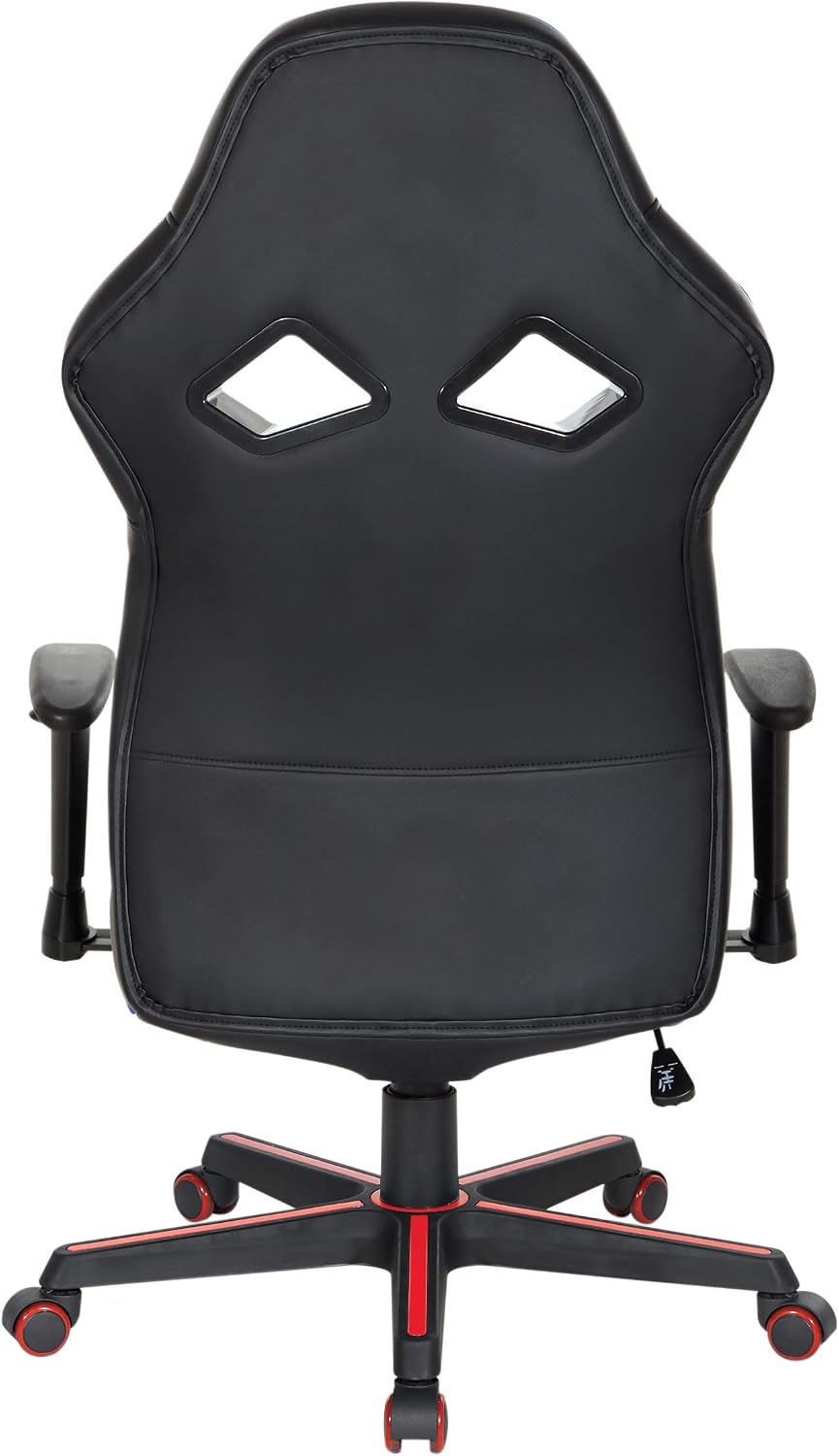 OSP Home Furnishings Vapor Ergonomic Adjustable High Back Faux Leather Gaming Chair with Coil Spring Seat and Integrated Cooling Airflow, Red Accents