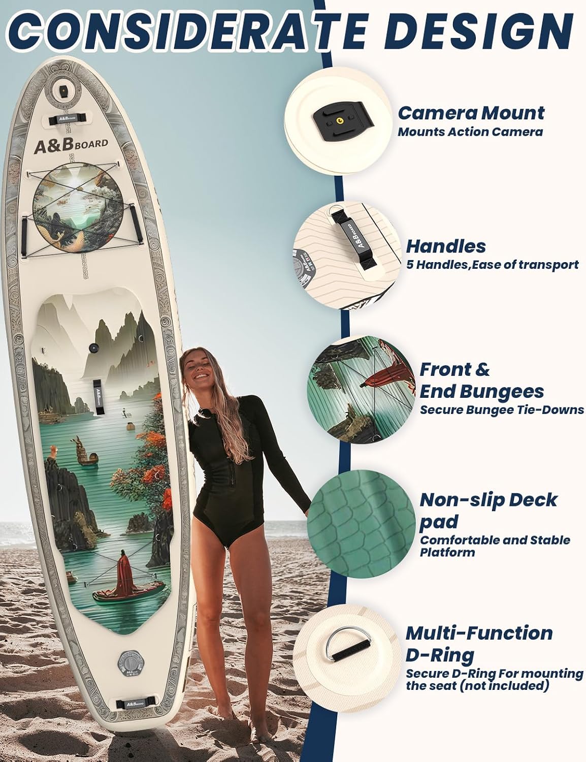 ABBOARD Inflatable Stand Up Paddle Board - Extra Wide Fishing Paddleboard with Sup Accessories Youth/Adults