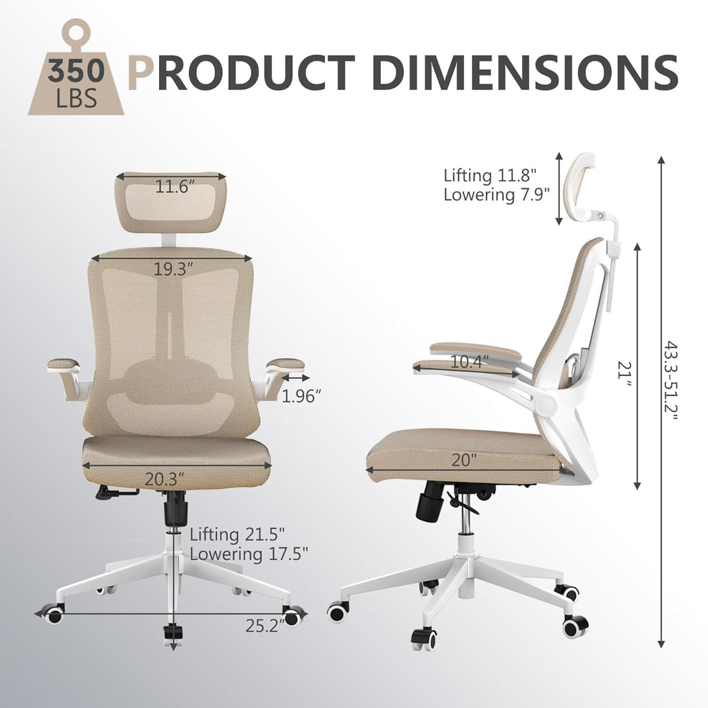 balmstar Ergonomic Office Chair Desk Chair - Mesh Computer Chair with 360° Swivel Wheels, Adjustable 90-130° Recline & Lumbar Support for Home Office, Supports up to 350lbs