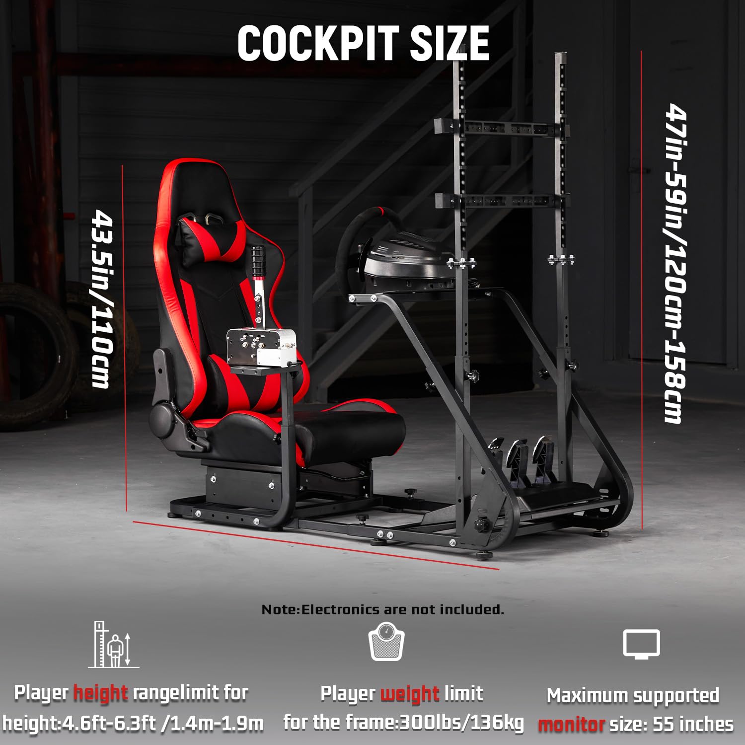 Dardoo G923 Racing Simulator Cockpit with Monitor Mount Fit for Logitech G25 G27 G29 G920, for Thrustmaster T150 T300,Simulator Cockpit with red Seat,Without Wheel,Pedal,Shift and Monitor
