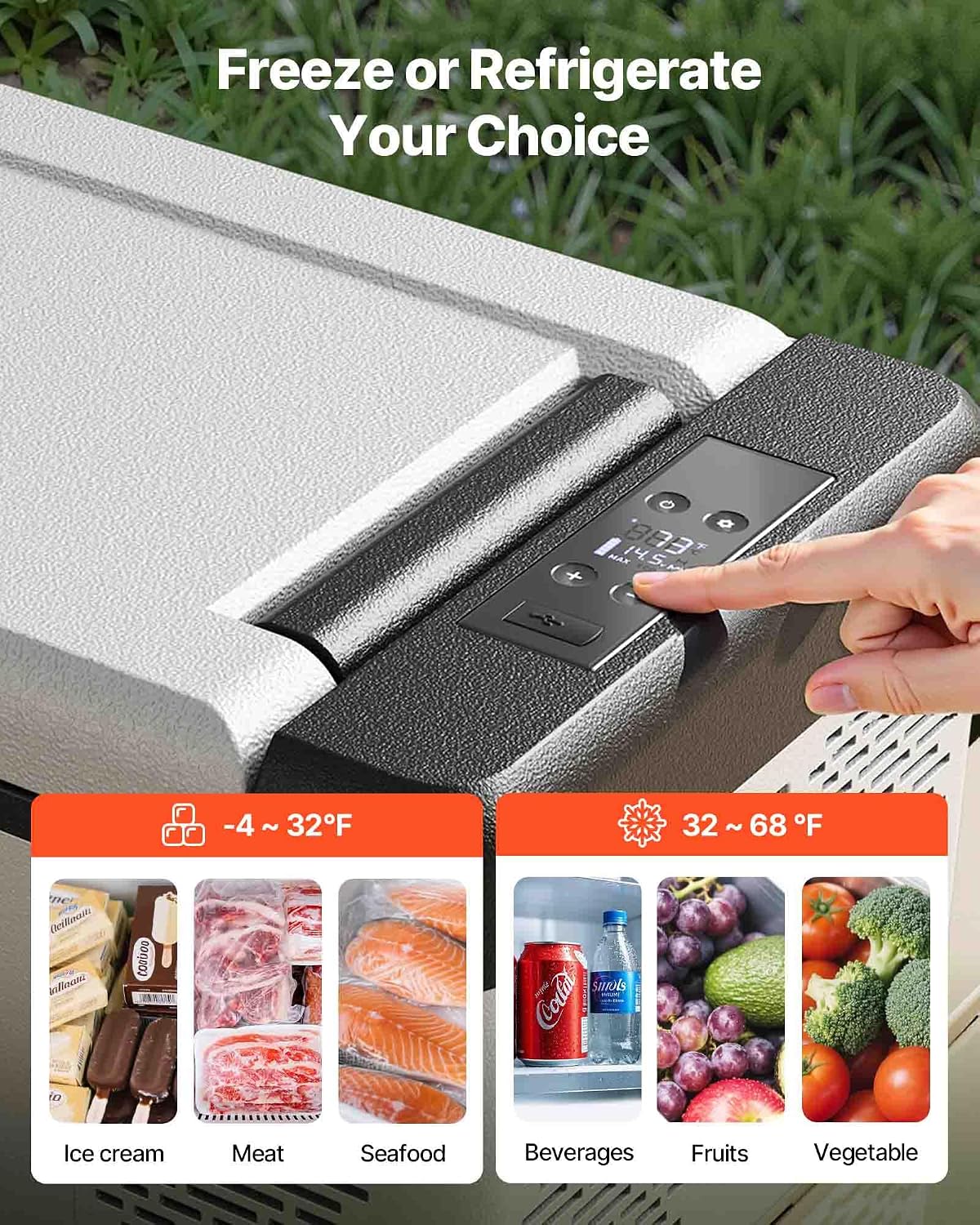 VEVOR 12V Car Refrigerator 10 QT, Portable Mini Freezer with APP Control, -4℉ to 68℉, 12/24V DC & 110-220V AC Compressor Cooler for Travel, Camping, Home, Road Trip