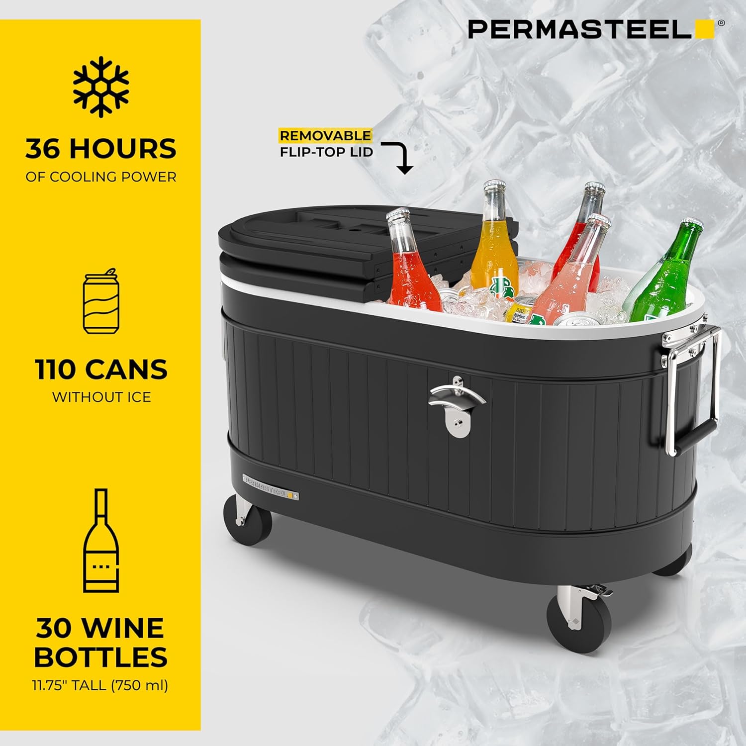 Permasteel Rolling Patio Cooler – Large Outdoor Ice Chest with Wheels, Beverage Cooler for Backyard, BBQ, Tailgate, Beach, Parties, Rustic Farmhouse Design