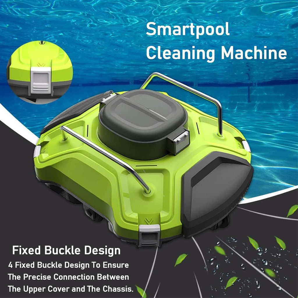 Automatic Robotic Pool Cleaner, Cordless Pool Vacuum Swimming Pool Cleaning Robot White, with Intelligent Navigation, for Above In Ground Pools