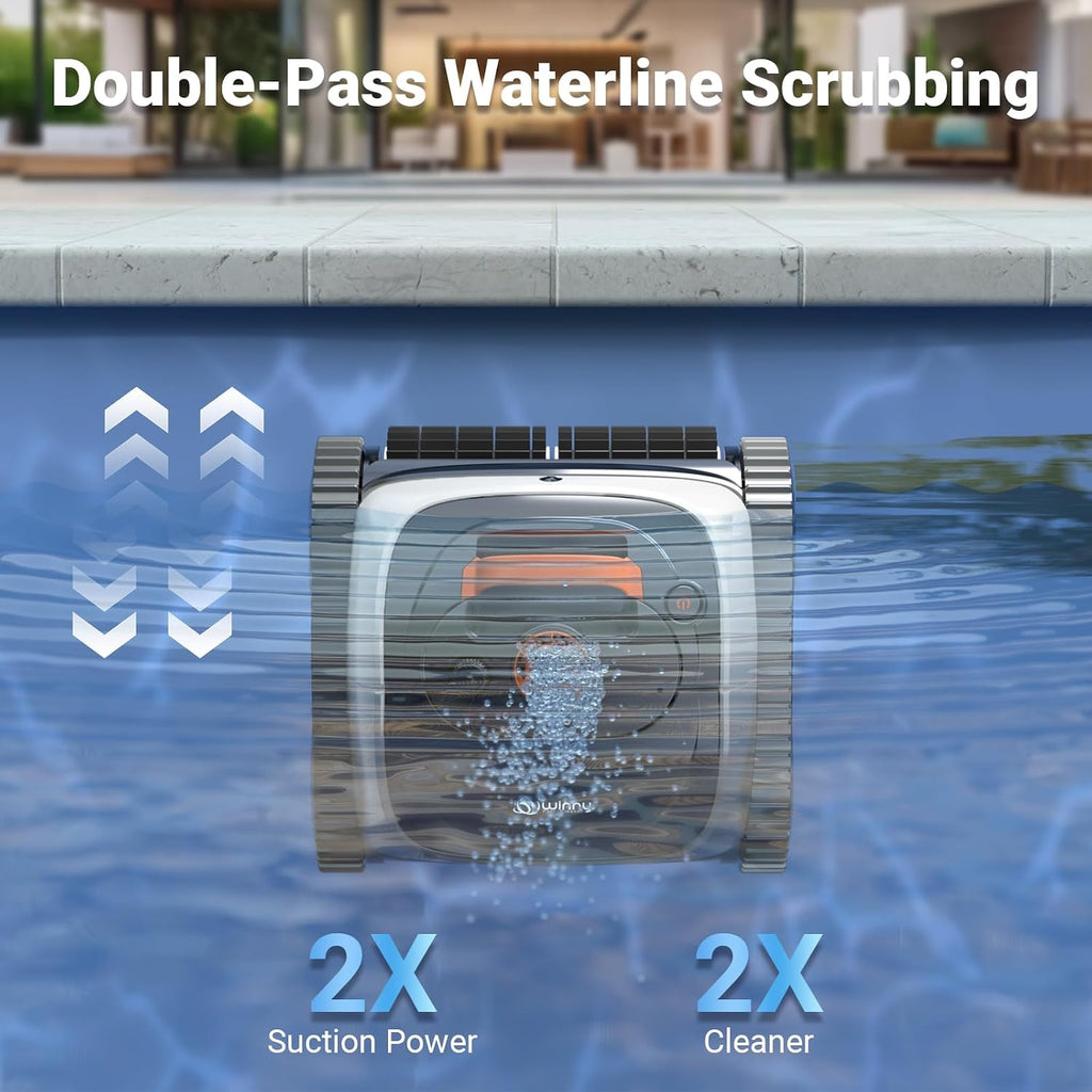 Pool Vacuum for Inground Pools, 4-in-1 Cordless Robotic Pool Cleaner for Above Ground Pools,Triple-Motors,Wall & Waterline Cleaning, App Support, OTA Upgrade up to 1,614 Sq.ft (White Orange)