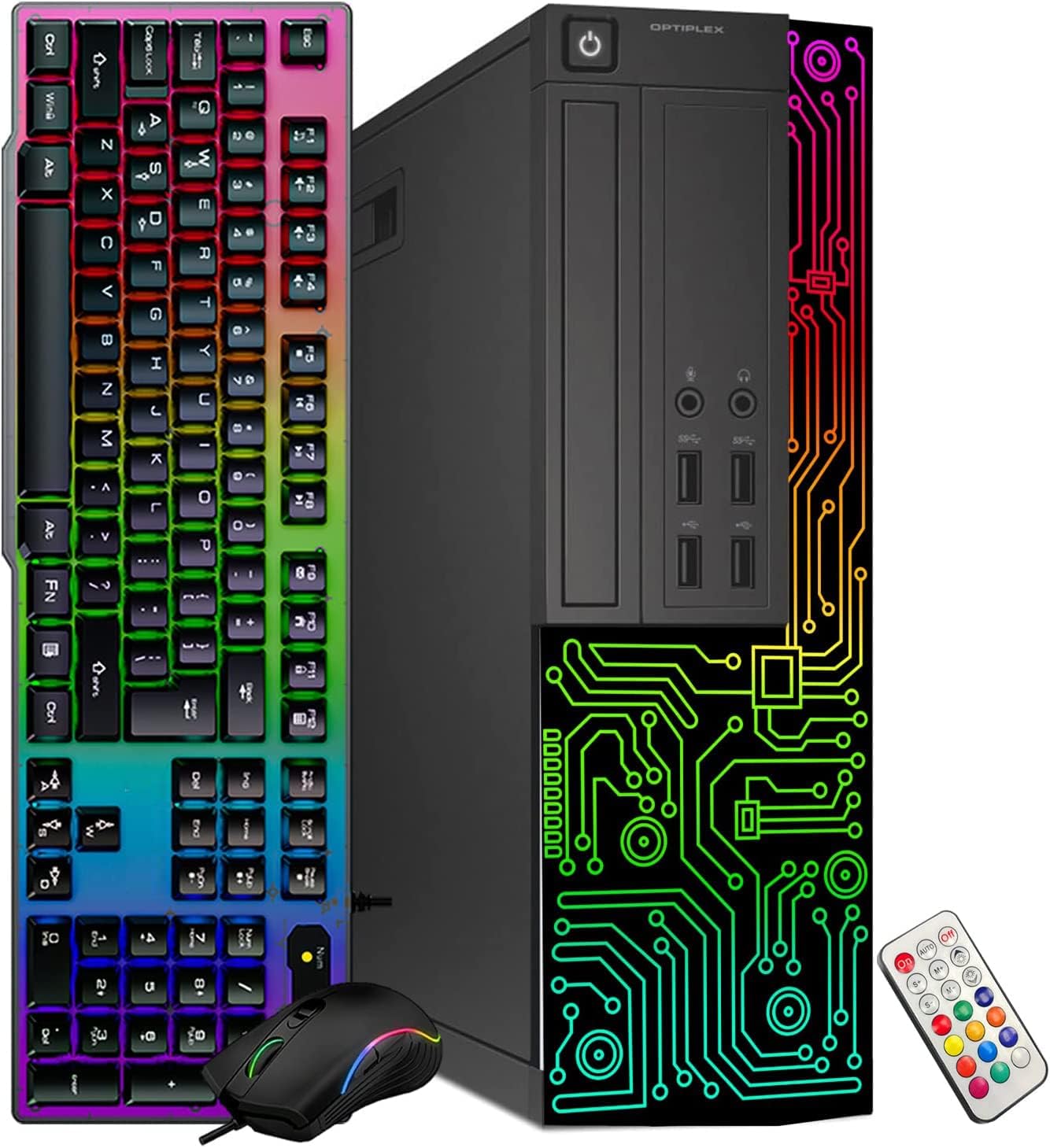 Dell OptiPlex Desktop Computer with RGB Lights Intel i5 Quad-Core Processor 8GB RAM 256GB SSD Windows 11 Pro WiFi, Gaming PC Keyboard & Mouse (Renewed)