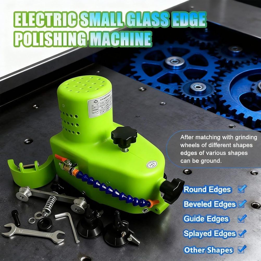 800W Small Glass Edging Machine with Diamond Wheel Portable Electric Polisher for Beveling and Polishing Glass