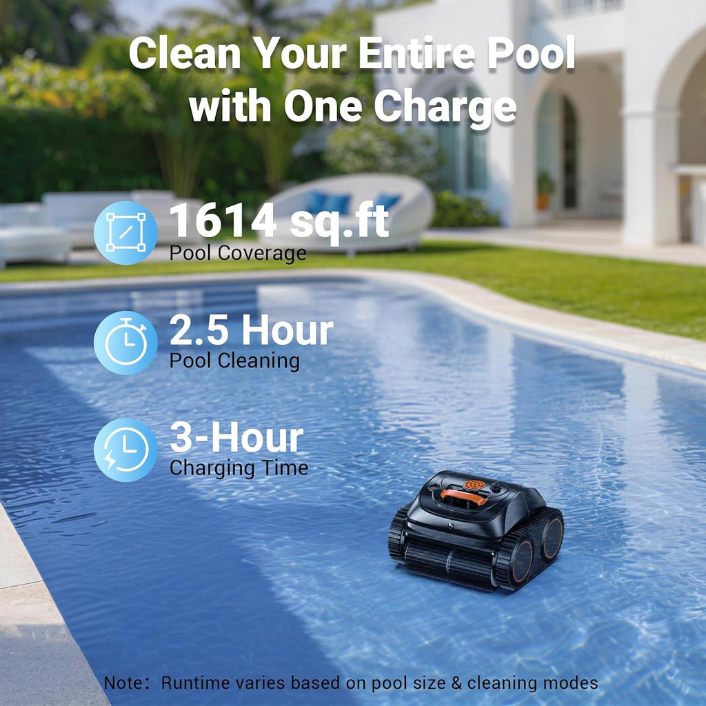Pool Vacuum for Inground Pools, 4-in-1 Cordless Robotic Pool Cleaner for Above Ground Pools,Triple-Motors,Wall & Waterline Cleaning, App Support, OTA Upgrade up to 1,614 Sq.ft