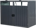 Outdoor Trash Can Storage Shed, Metal Trash Can Enclosure for 2 Trash Cans, Garbage Can Holders for Outside, Garbage Bin Storage Shed for Garden Yard Lawn (5.3 FT, Dark Gray)