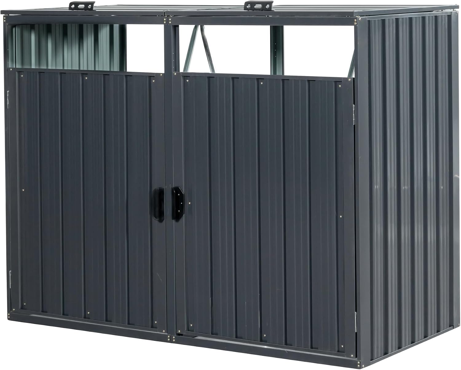Outdoor Trash Can Storage Shed, Metal Trash Can Enclosure for 2 Trash Cans, Garbage Can Holders for Outside, Garbage Bin Storage Shed for Garden Yard Lawn (5.3 FT, Dark Gray)
