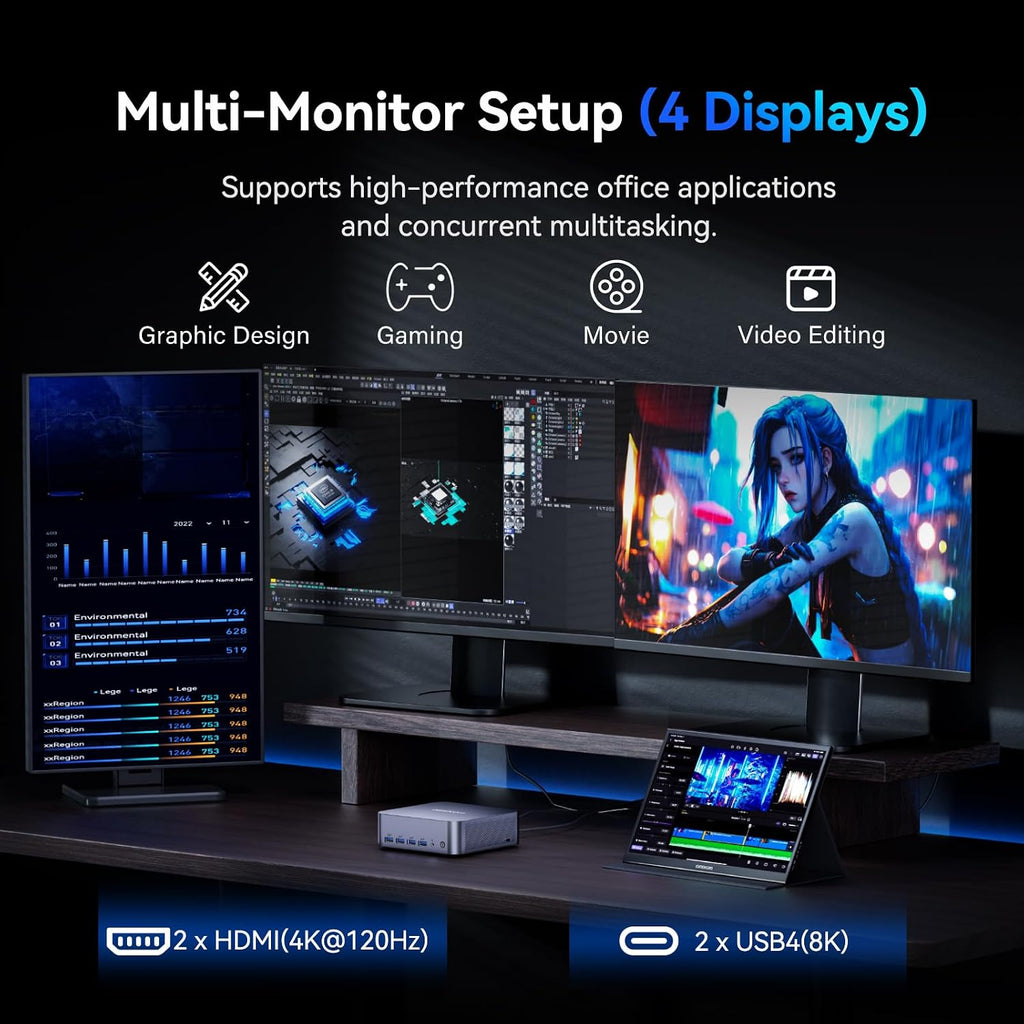 GEEKOM GT13 MAX Powerful AI Mini PC, with Intel 14th Core Ultra 9 185H |16GB RAM＆1TB NVMe SSD|Intel Arc Graphics|2.5G LAN|WiFi 7 |8K Video Editing|Windows 11 Pro|3-Year Warranty|SD Solt