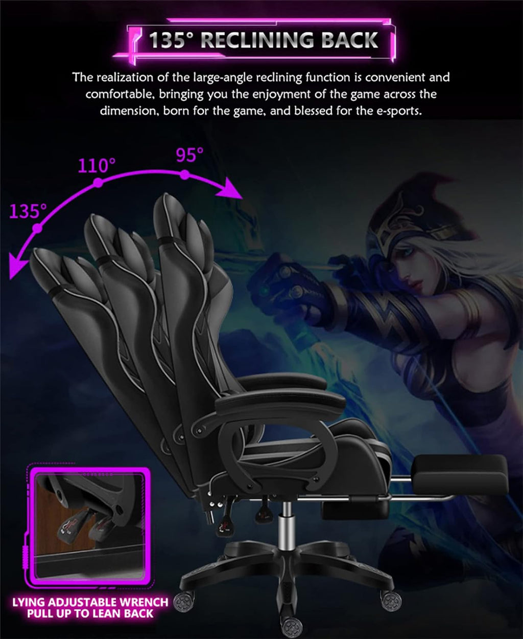 Video Chair Bearing 300lbs,Stylish Ergonomic Gaming Chair with RGB LED - Adjustable Recline, Ergonomic Massage Computer Gaming Chair with Bluetooth Speakers,High-Density Foam Padding, Faux L