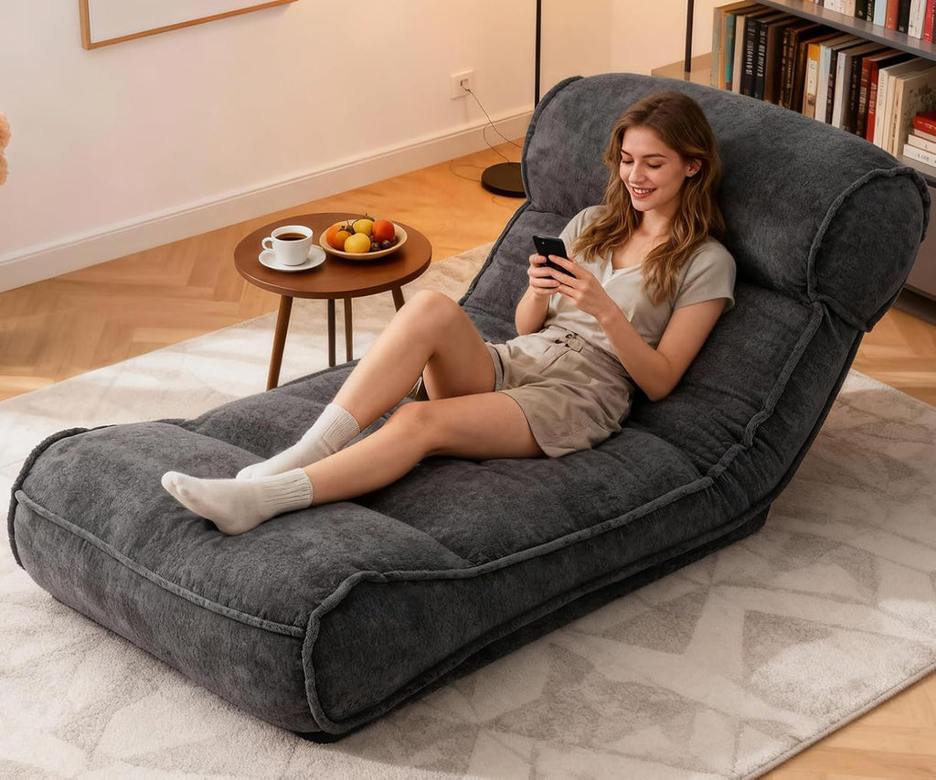 SUNPEAK Lazy Floor Bed 83' – Extra Comfy Sleeper Chaise Lounge Chair Indoor, Adjustable Recliner Floor Lounger, Plush Futon Chair Bed for Yoga, Gaming, Meditation & Reading Nook (Recliner, Black)