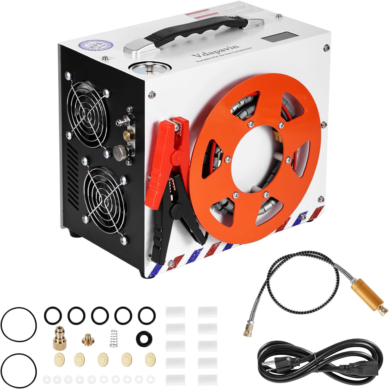 PCP Air Compressor, Portable 4500 PSI/300 Bar Air Pump, supports 12V DC or 120V/220V AC, Auto-stop, oil-free/water-free design, for Paintball, Air Rifle, HPA Tanks