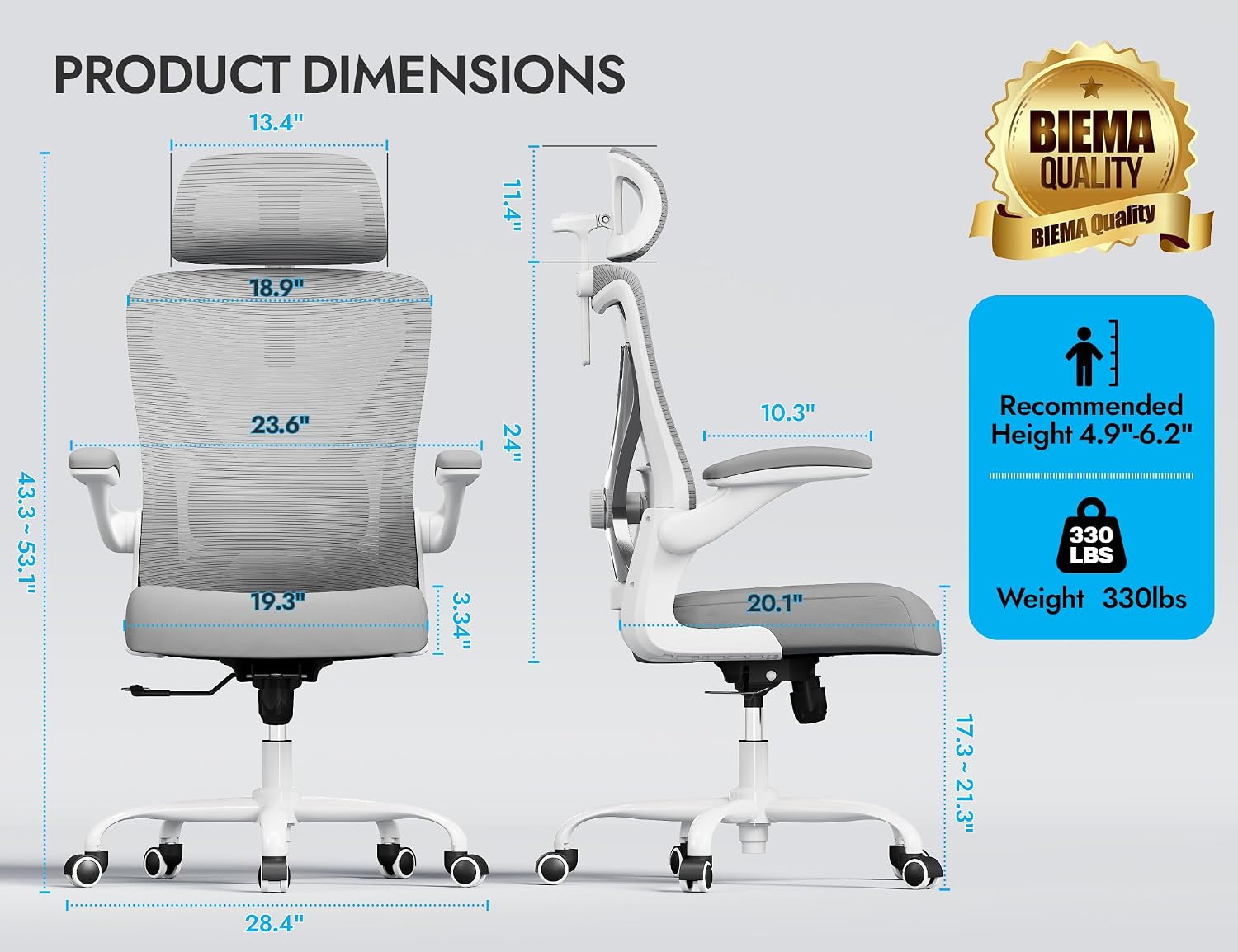 Ergalithic Ergonomic Office Chair - Computer Desk Chairs Comfy, Mesh High-Back Gaming Chair with Adjustable Lumbar Support, Executive Task Chair for Adults, Comfortable for Long Hours (Grey Silver)
