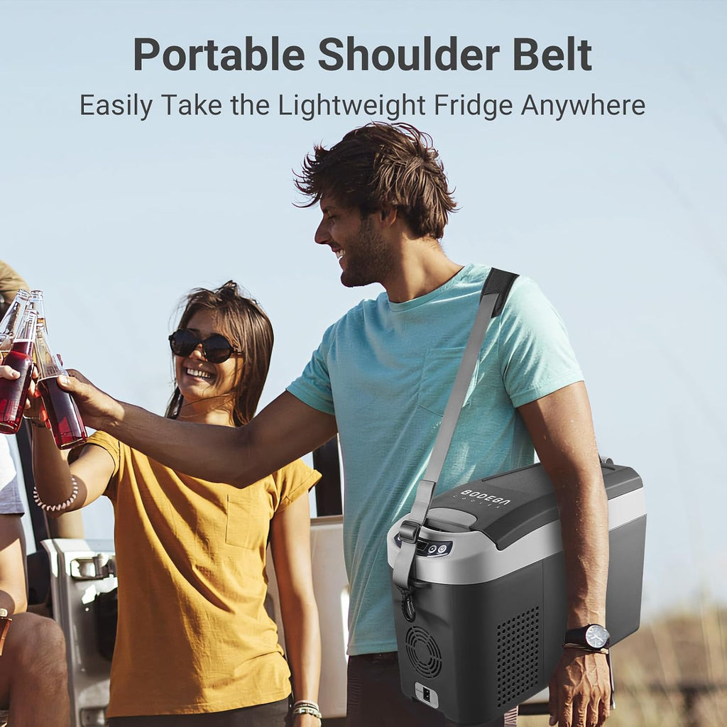 BODEGA BODEGACOOLER 12-Volt Car Refrigerator, 16-Quart Small Car Fridge, Portable Freezer (-4℉ to 68℉), Car Cooler with 12/24V DC for Outdoor, Vehicles, Camping, Travel