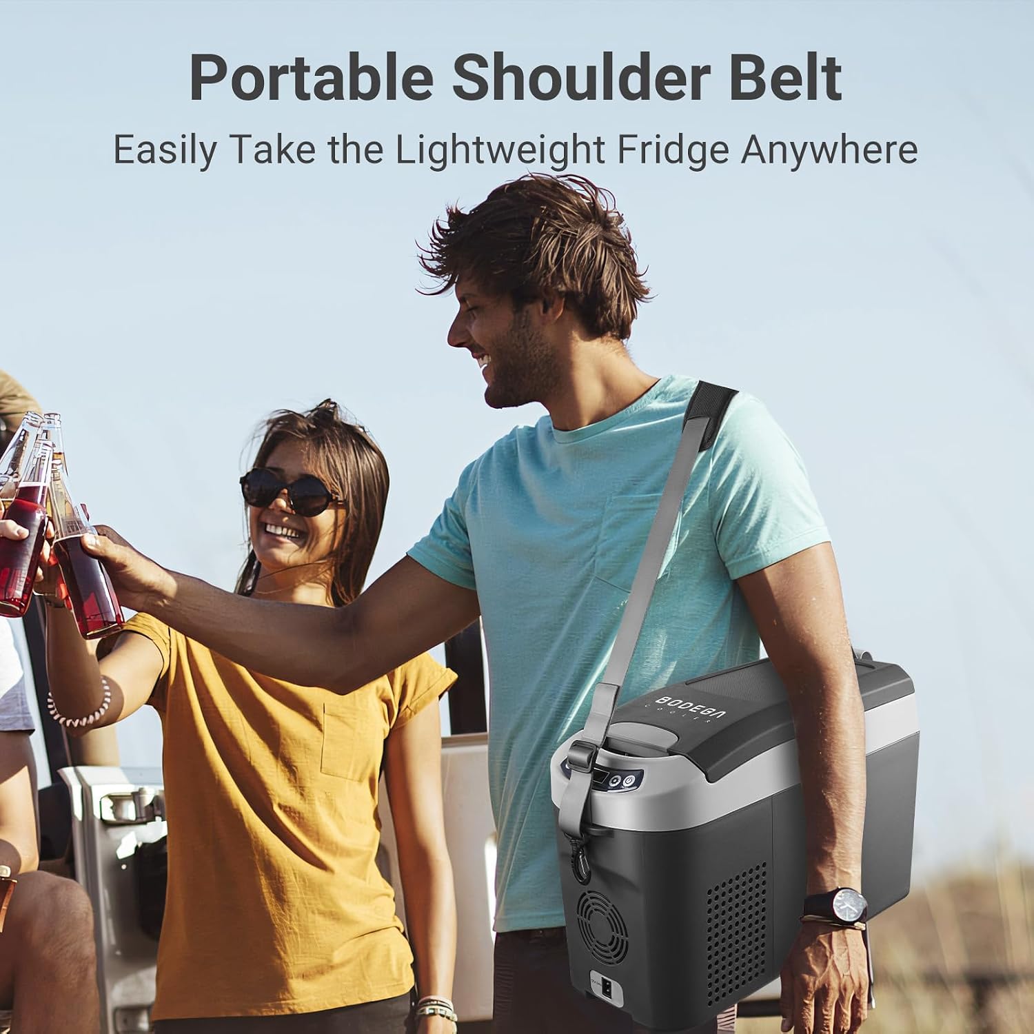 BODEGA BODEGACOOLER 12-Volt Car Refrigerator, 16-Quart Small Car Fridge, Portable Freezer (-4℉ to 68℉), Car Cooler with 12/24V DC for Outdoor, Vehicles, Camping, Travel