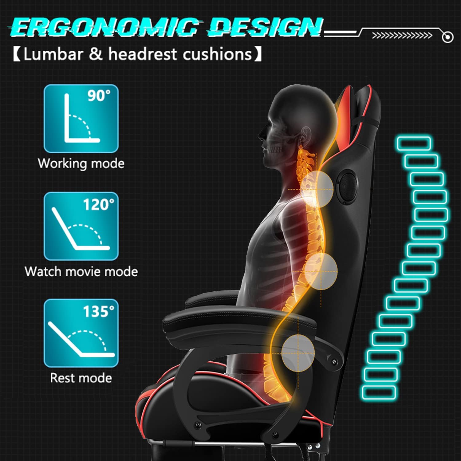 Massage Video Gaming Chair with Speakers, Ergonomic Recliner Computer Desk Chair, High Back PU Leather Office Chair Adjustable Swivel Reclining Chair with Lumbar Support and Footrest