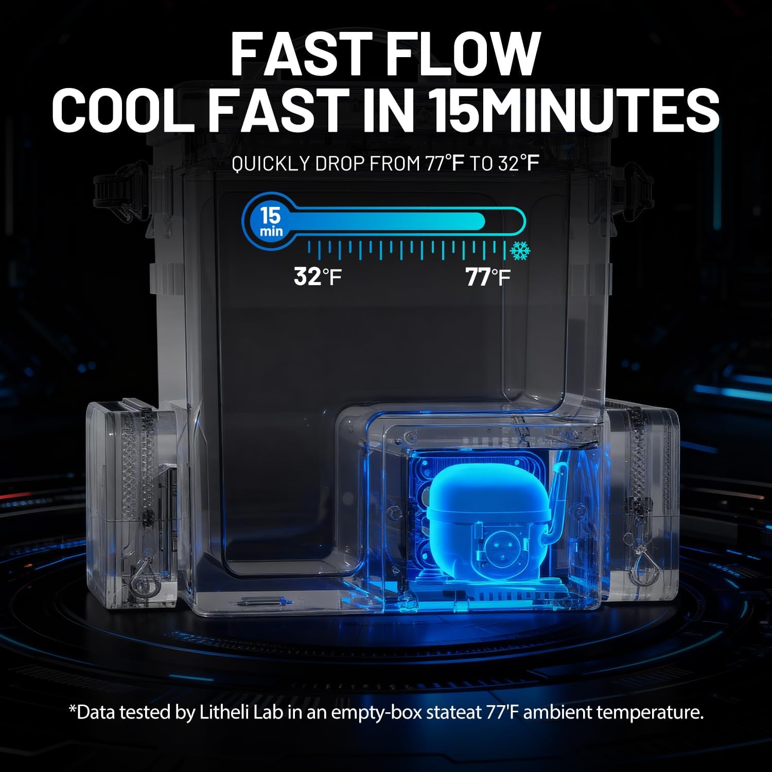 LiTHELi FrozenPack Wild 12V Car Refrigerator & Portable Electric Cooler with Cup Holder and Tabletop, 20L/21QT Backpack Design, -4~68℉ Travel Freezer for Camping, RV, Boat&Beach（Without Battery）