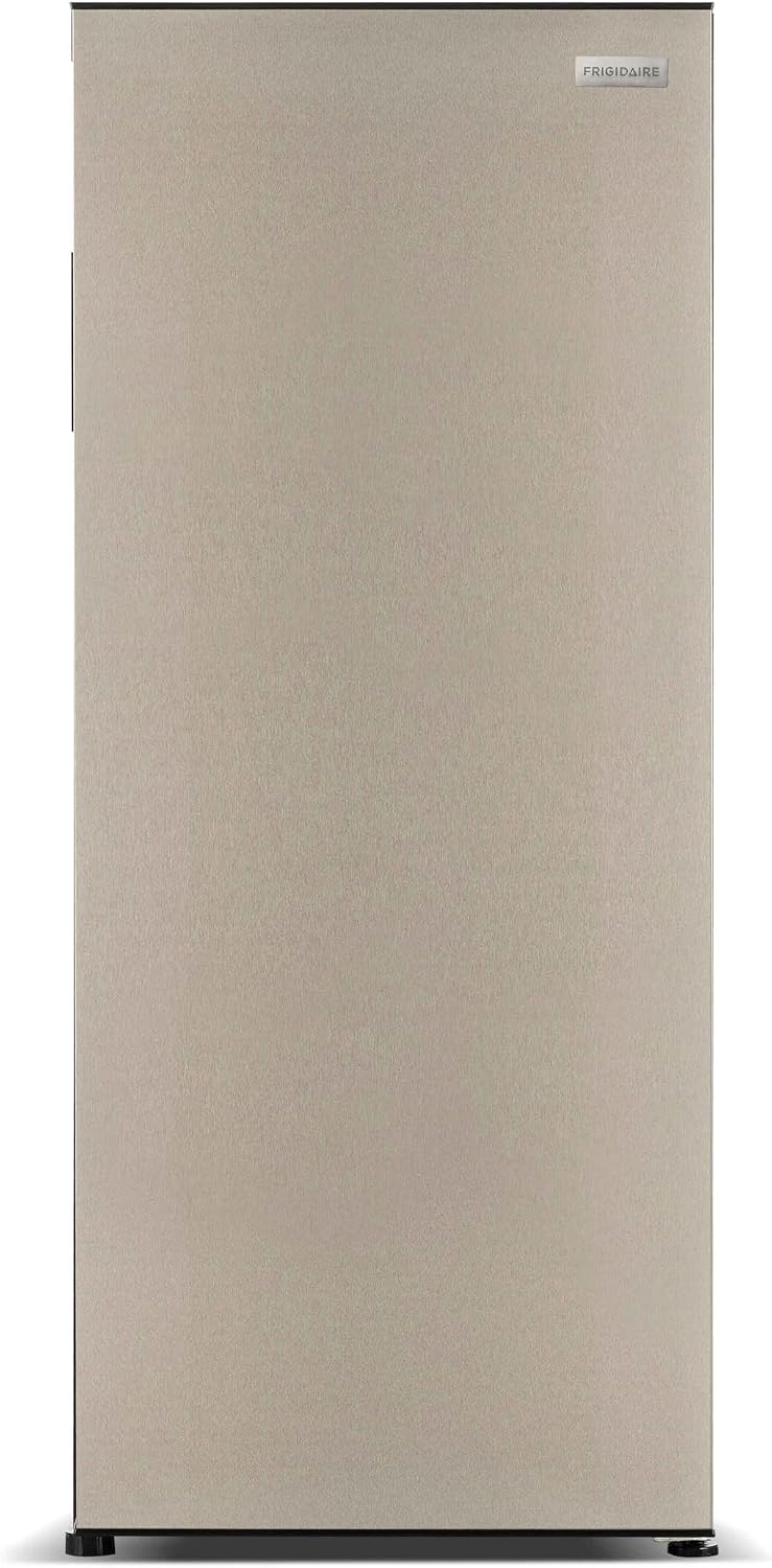 Frigidaire 10 Cu. Ft. Upright Convertible Fridge/Freezer, Reversible Door, Removable Glass Shelves, Adjustable Controls, Platinum Finish