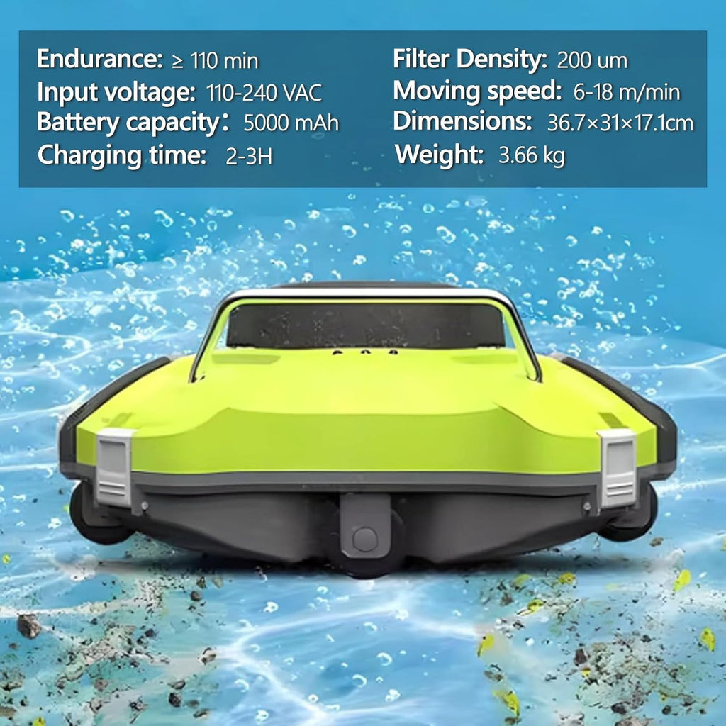 Pool Cleaning Robot - Automatic Cordless Pool Vacuum for Flat Above Ground Pools Up to 85m² - Battery Life of More Than 110 Minutes, Suitable for Hotel Pools, Swimming Pools, Reservoirs