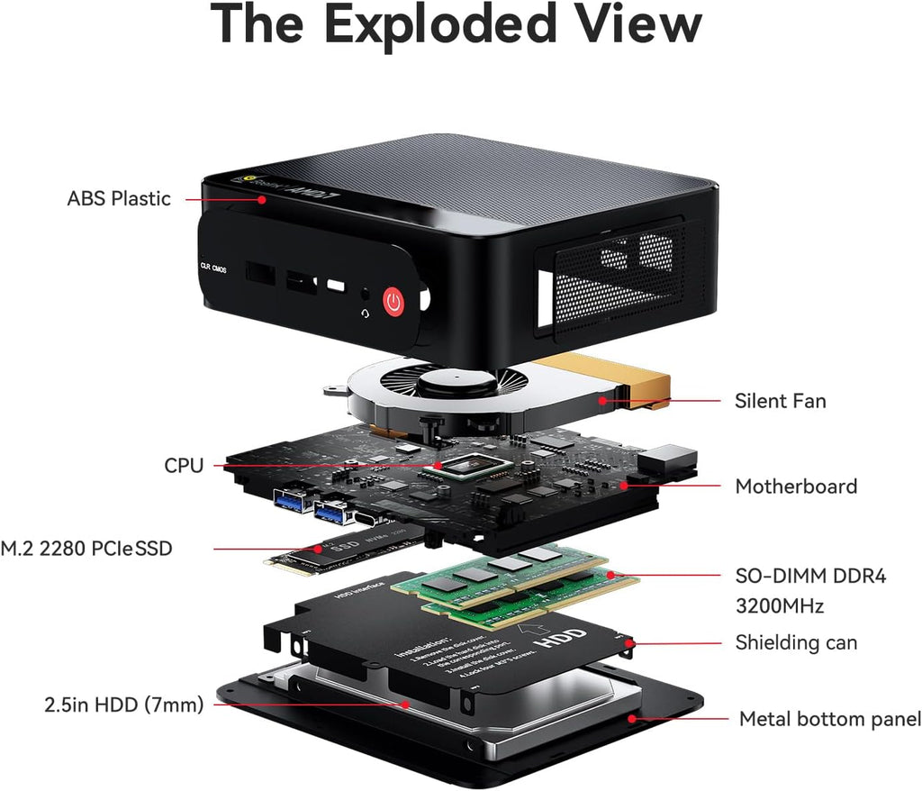 Beelink SER5 PRO Mini PC,AMD Ryzen 7 5825U(8C/16T,up to 4.5GHz),Mini Computer 16GB DDR4 RAM 500GB M.2 SSD Graphics 8core 2000 MHz Wifi6/BT5.2/HDMI+DP+Type-C,Support Triple-Screen Display
