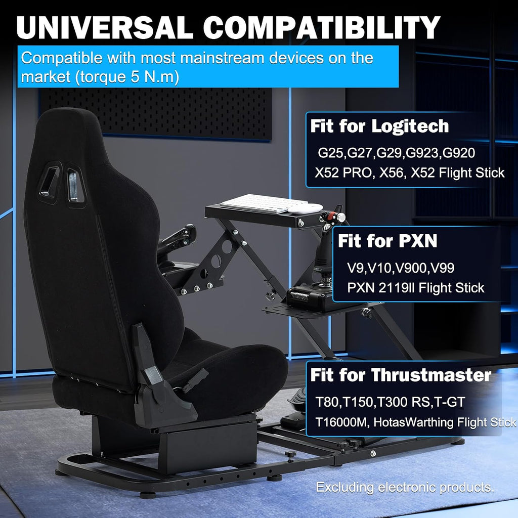 Anman Flight Sim Stand Game Simulator Cockpit with Black Seat Fit for Logitech G29,for Thrustmaster T80 T150 T300RS,for Fanatec Dual Shift Rod Fittings -Flight Series Not Included Wheel Pedals Shifter