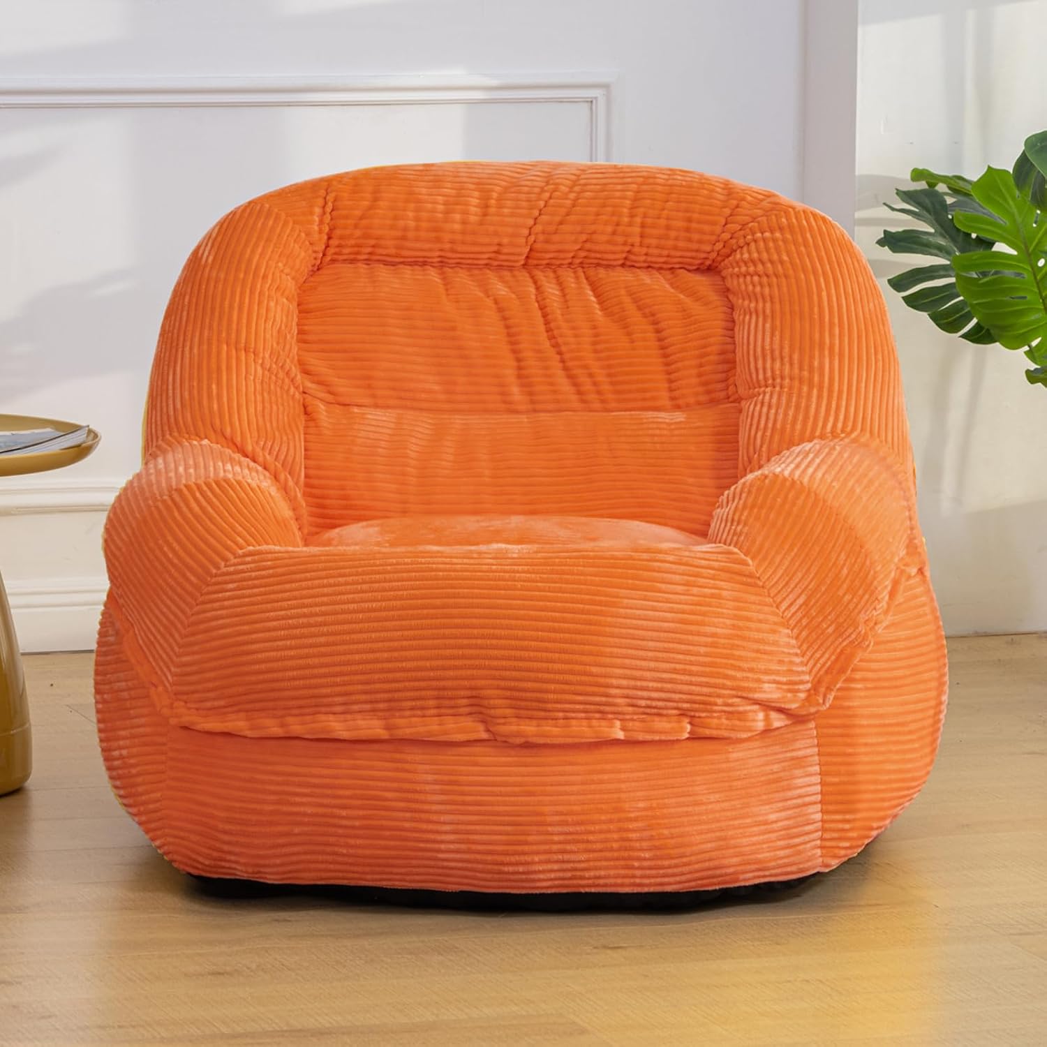 Giant Bean Bag Chair with Armrests - Oversized Cozy Seating for Adults, Corduroy Fabric & High - Density Foam Filling, Ideal Lounge for Living Room, Bedroom & Gaming Room (Orange)