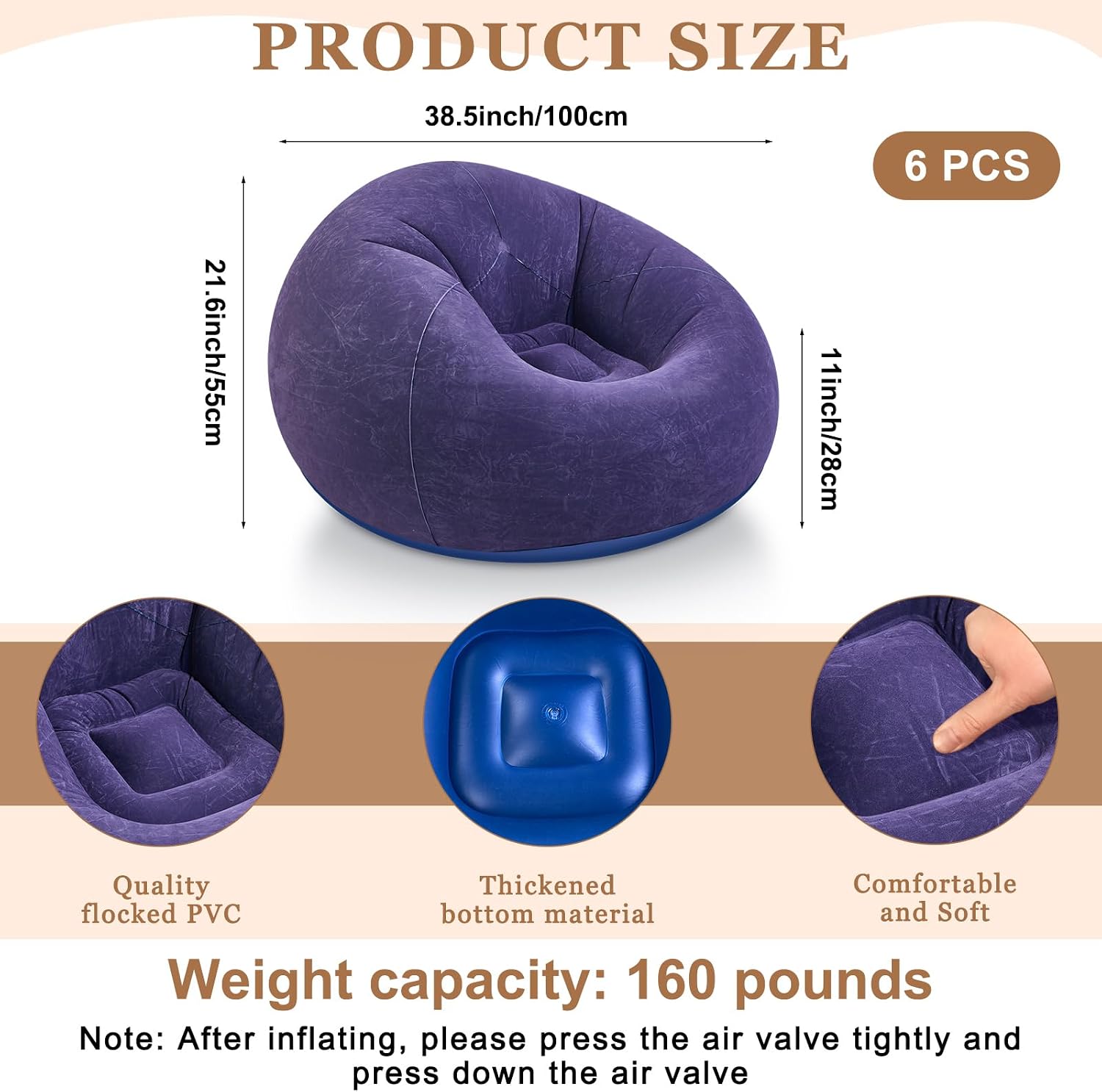 Realspring 6 9 12 Pcs Inflatable Bean Bag Chairs for Adults with Electric Air Pump, Blow up Couch Folding Portable Inflatable Couch Lazy Sofa for Outdoor Movie Night Camping(Blue,6 Pcs)