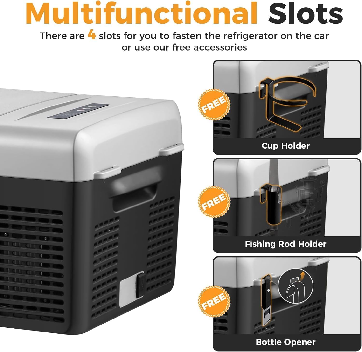 Setpower FC15 Portable 12v Refrigerator with Slide, -4℉-68℉ Fast Cooling Car Refrigerator, 15L/15.8Qt Car Fridge Portable Freezer with 12/24V DC & 110/240V AC, Electric Cooler (Black&Grey)
