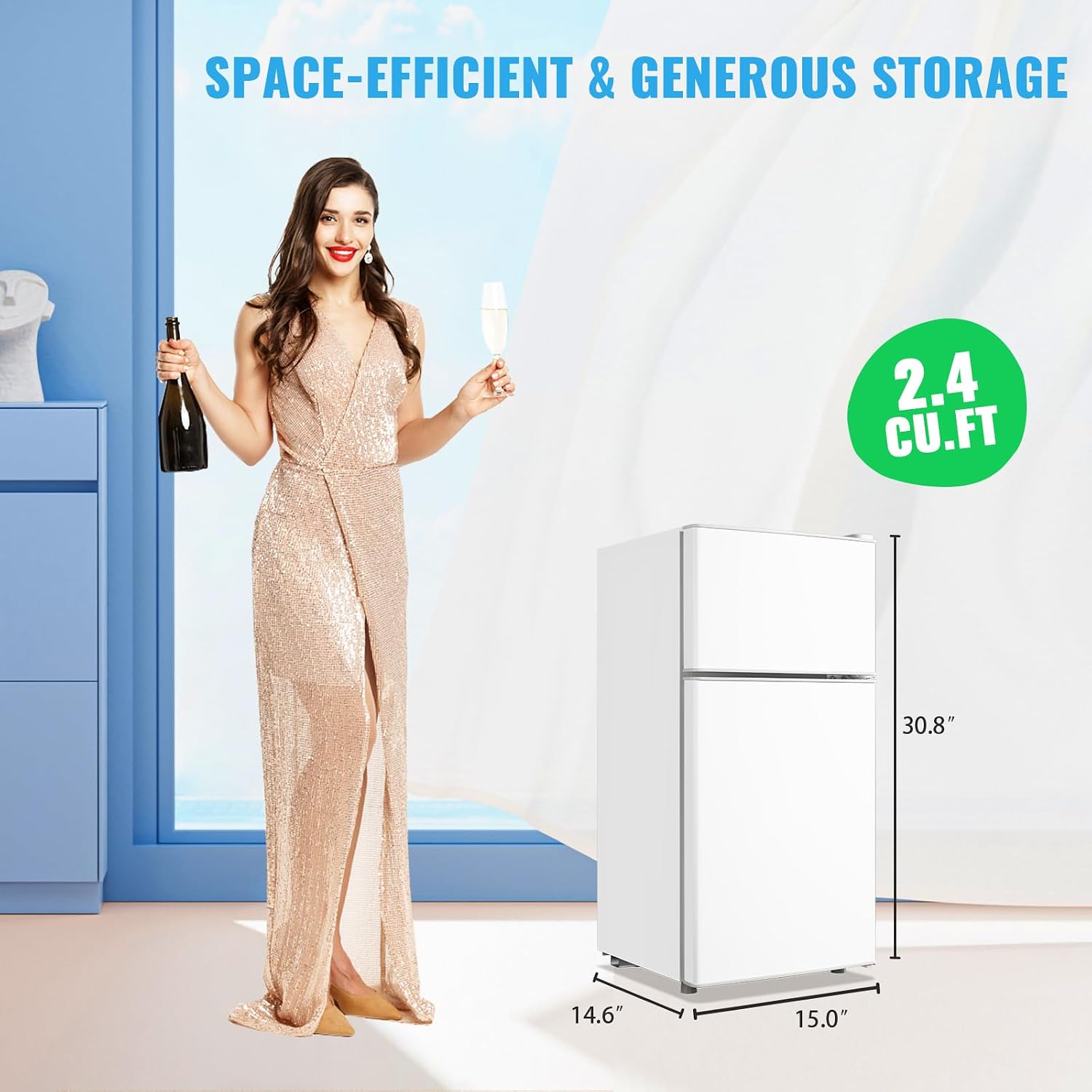 DEMULLER 45L Mini Fridge with Top Freezer Small Refrigerator with Two Door & 7 Temperature Settings & 2 Remoable Shelves Ideal for Kitchen Office Apt White