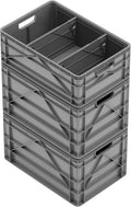 SIDIO Crate Basic Pack - 2 Full-Size & 1 Half-Size Heavy Duty Stackable Storage Bins, Totes and Containers with Dividers - Durable Plastic Organizer for Home, Office, Garage, and Outdoor Use, Gray