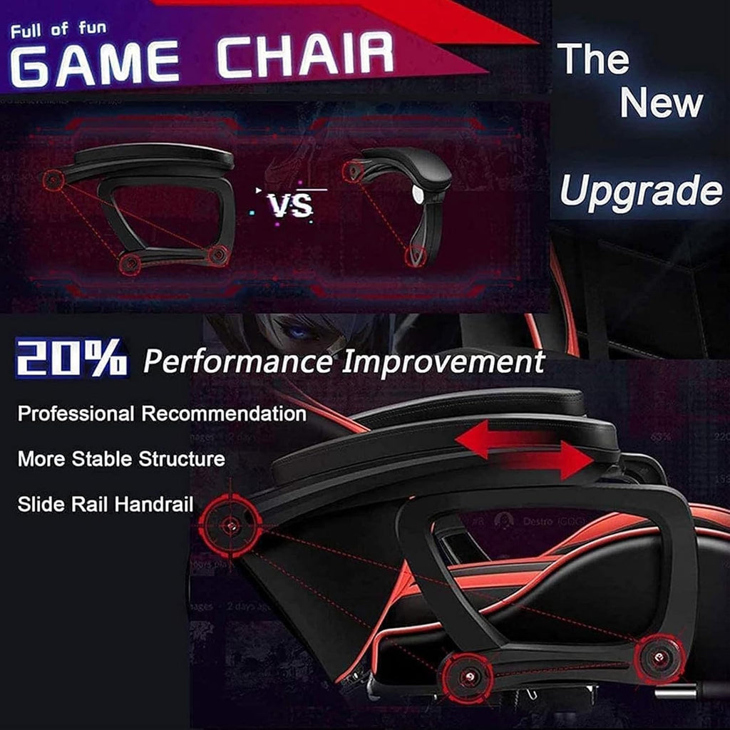 Gaming Chair with Bluetooth Speakers,Computer Chair Massage with LED Lights,Ergonomic Game Chair,Computer Stool with Footrest and Lumbar Support Height Adjustable with 360°-Swivel Seat (Red)