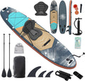 Inflatable 10.5' Stand Up Paddle Board with Strapped Seat, Premium SUP Board Kit, Includes Paddle, Pump, Backpack, Waterproof Bag, Perfect for Yoga, Fishing, and Surfing, Dark Blue & Red