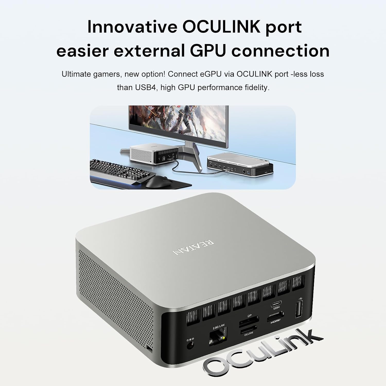 Reatan Upgraded Mini Desktop Gaming PC, OCuLink AMD AI 9 HX 470, Radeon TM 890M 5600MHz(up to 5.2GHz) 48GB DDR5 1TB M.2 2230 2.5Gbps LAN,HDMI 2.1, 8K USB 4.0 Wi-Fi 7/BT5.4 for AI, Gaming, Office
