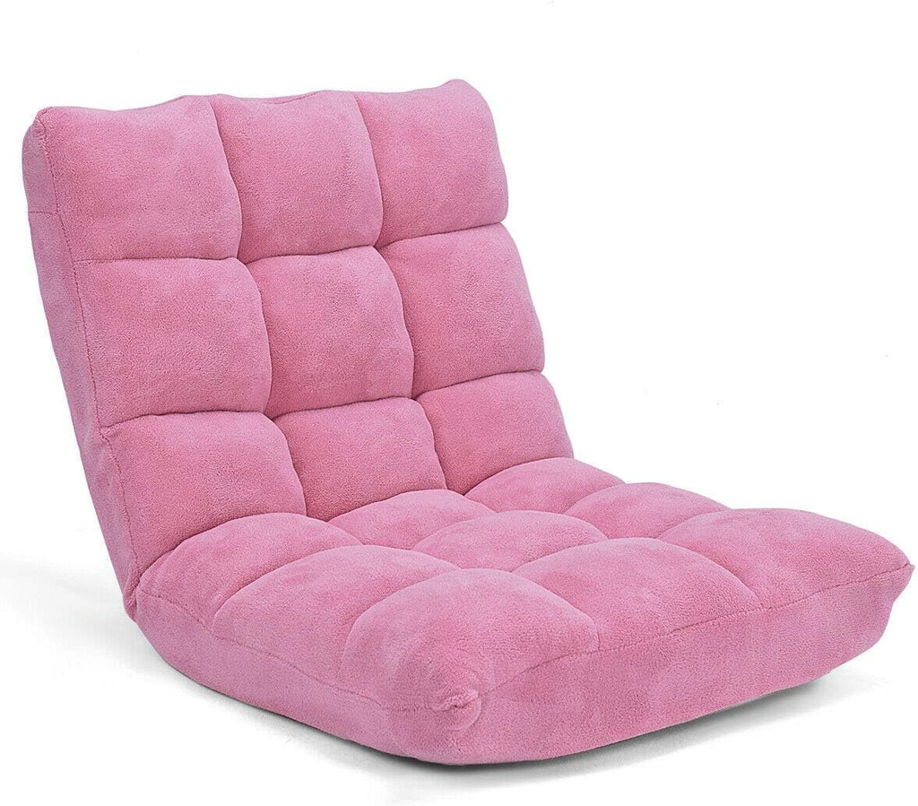 Pink Coral Velvet Floor Chair Folding Lazy Video Gaming Chair 14 Adjustable Backrest Positions Soft Comfortable Thick Padded Cushion Steel Frame Great for Reading Watching TV Playing Games
