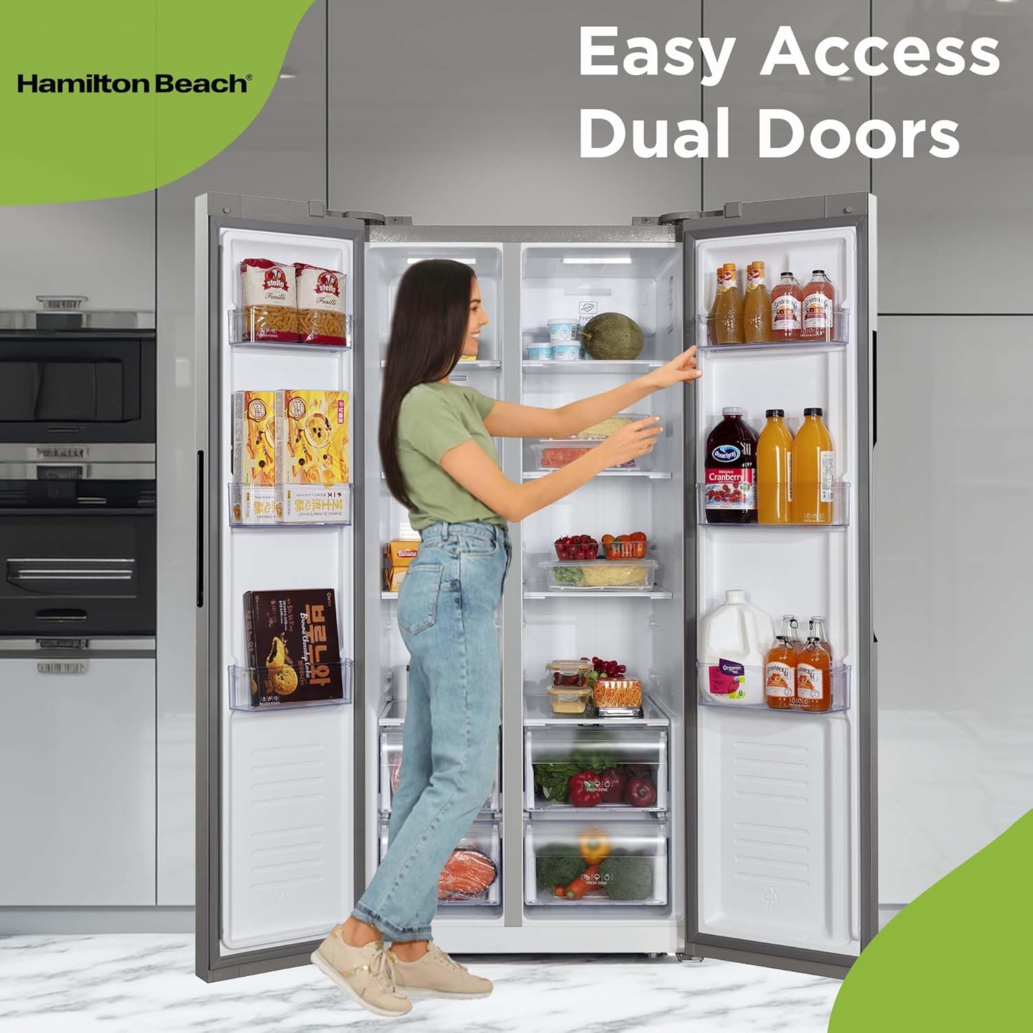 Hamilton Beach HBF1558 15.6 cu ft Counter Depth Full Size Refrigerator, Side Doors, Stainless