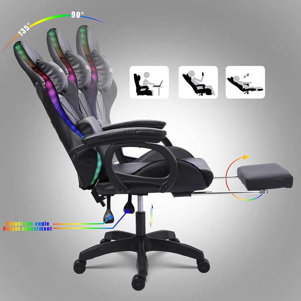 Gaming Chairs with Speakers and LED Light,Gaming Chair with Footrest and Massage Lumbar Support,Multi-Function, Gaming Chairs, Reclining Gaming Chairs, Racing Chair for Adults Teens Gamer.,Bl