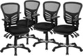 Flash Furniture Nicholas Mid-Back Black Mesh Multifunction Executive Swivel Ergonomic Office Chair with Adjustable Arms, Set of 4