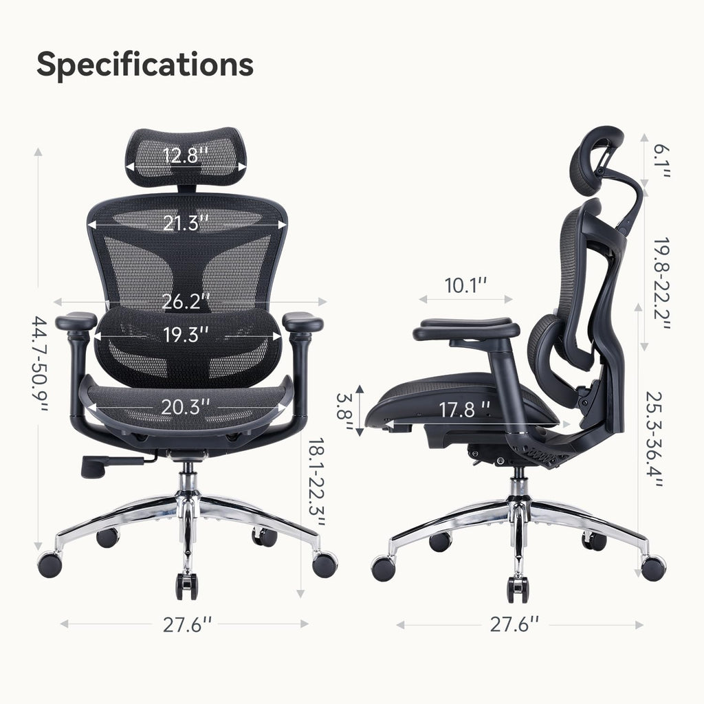 SIHOO Doro C300 Ergonomic Office Chair with Ultra Soft 3D Armrests, Dynamic Lumbar Support for Home Office Chair, Adjustable Backrest Desk Chair, Swivel Big and Tall Computer Chair Black