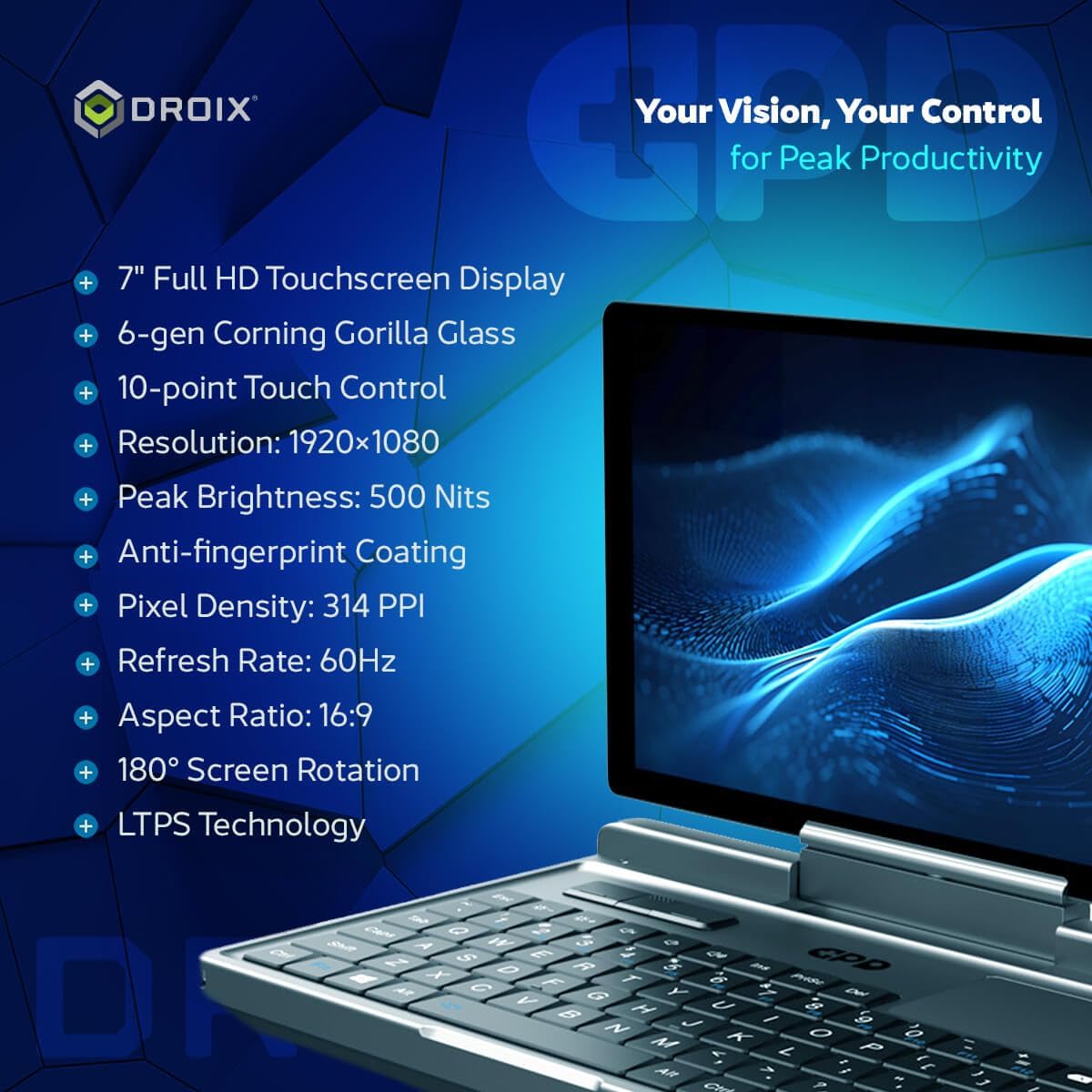GPD MicroPC 2 | Portable Mini Laptop with 7' 1080P Display | with Intel Processor N300, UHD Graphics; 16GB LPDDR5, 512GB NVMe SSD; 2.5G Ethernet, USB-C, HDMI 2.1, Wi-Fi 6, BT 5.2