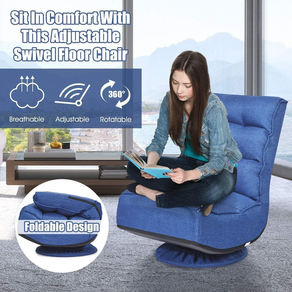 FANTASK 360 Degree Swivel Floor Chair, Folding Floor Sofa w/ 5 Adjustable Positions & Backrest, Lazy Lounge Chair for Relaxing Reading Gaming TV Watching (Navy Blue)