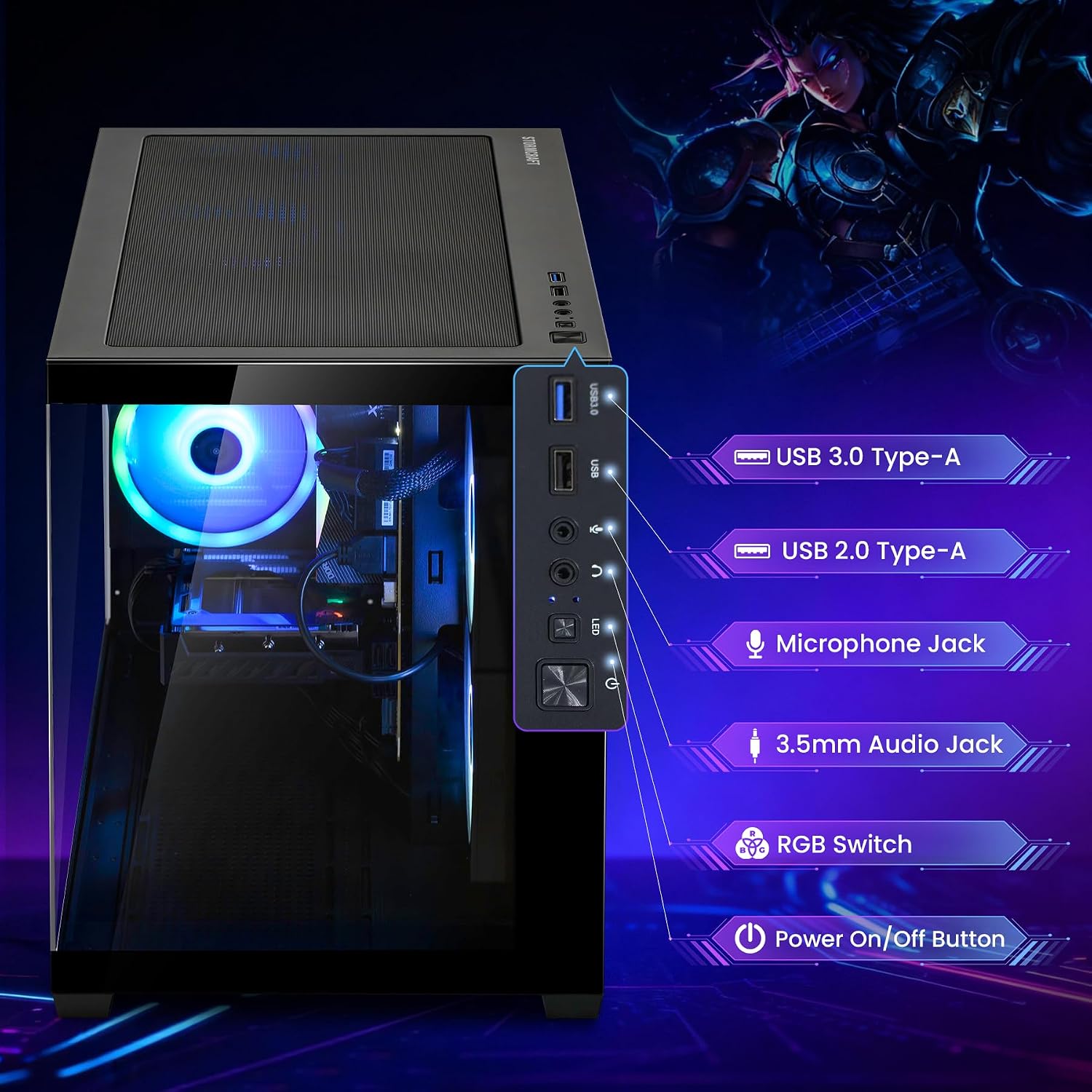 STORMCRAFT Sirius AI Gaming Desktop, Intel i5 14400F, Arc B570 10GB GDDR6 Supports 1440P Gaming, 16GB DDR4 RGB Memory, 1TB NVMe SSD, VR Ready PC Gamer