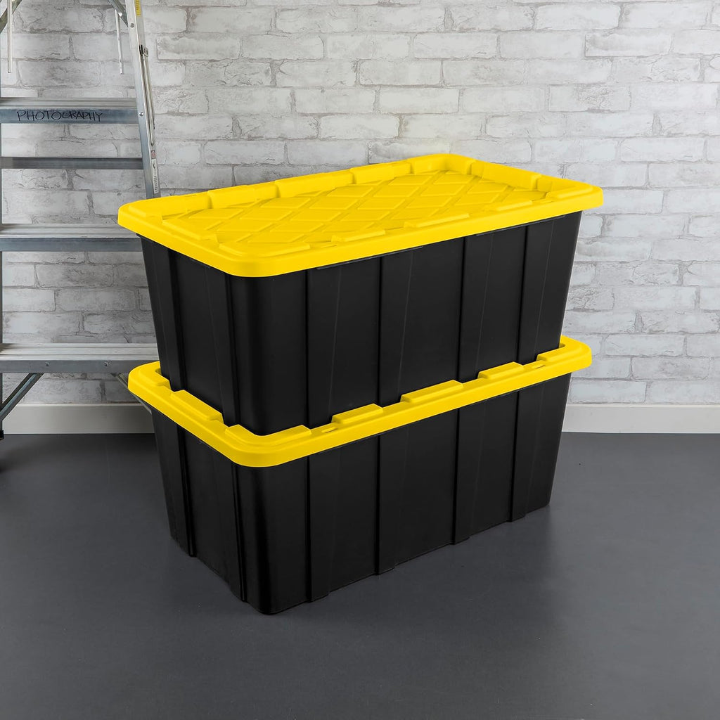 Sterilite 8-Pack Industrial Tote, Plastic Storage Container Bins with Lids, 38 Gallon - Heavy-Duty Organizing Containers for Closet, Bathroom, and Office