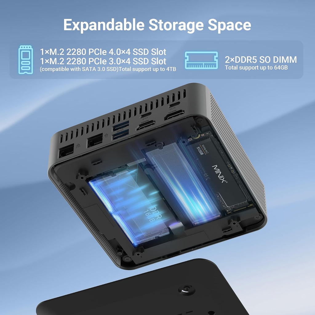 MINIX NGC N512 (1TB) Mini PC Windows 11 Pro, Intel i5-12600H 1TB M.2 PCIe 4.0 x 4 SSD 16GB DDR5 Micro Desktop Computer Quad Display/TB4 8K /2xHDMI/USB-C/Dual Lan for Business Home Office Multi-Tasking