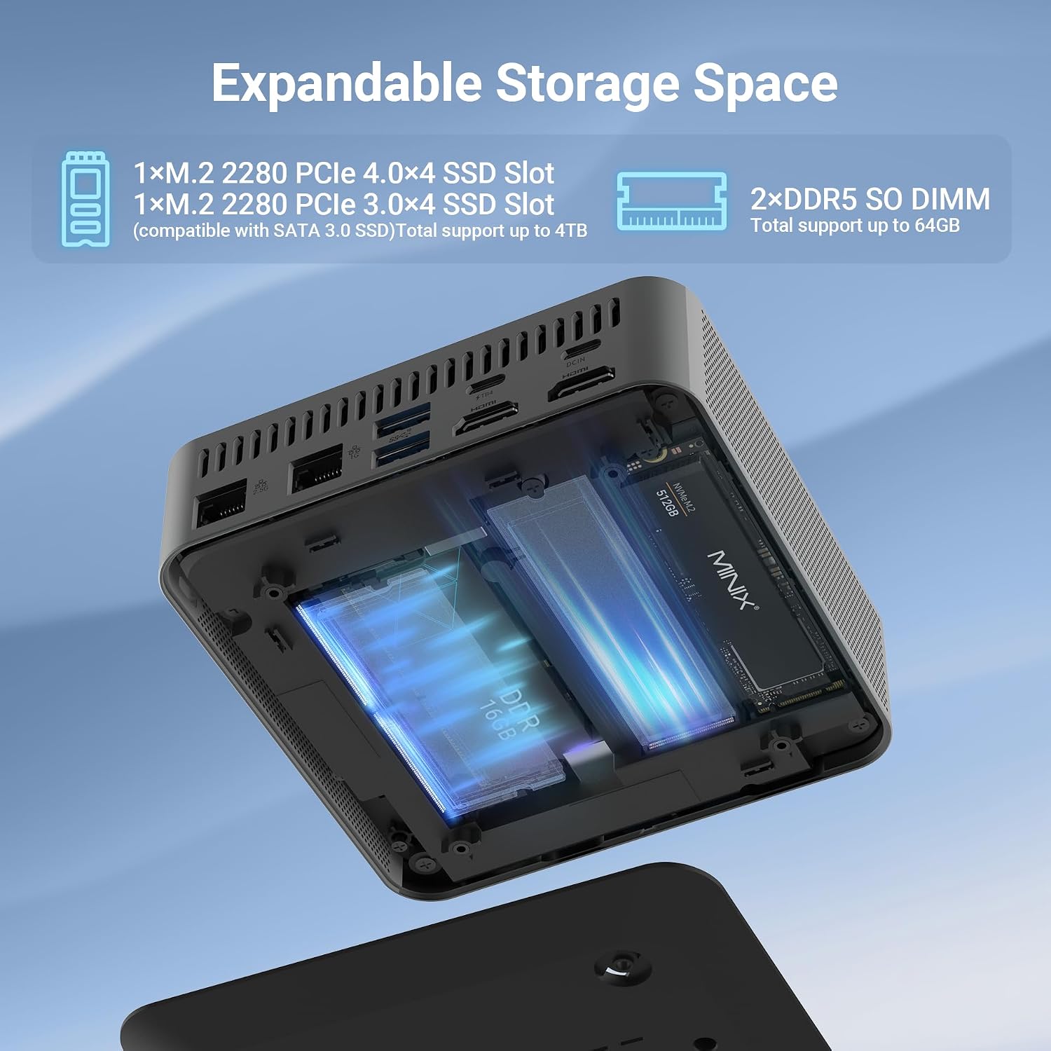 MINIX NGC N512 (1TB) Mini PC Windows 11 Pro, Intel i5-12600H 1TB M.2 PCIe 4.0 x 4 SSD 16GB DDR5 Micro Desktop Computer Quad Display/TB4 8K /2xHDMI/USB-C/Dual Lan for Business Home Office Multi-Tasking