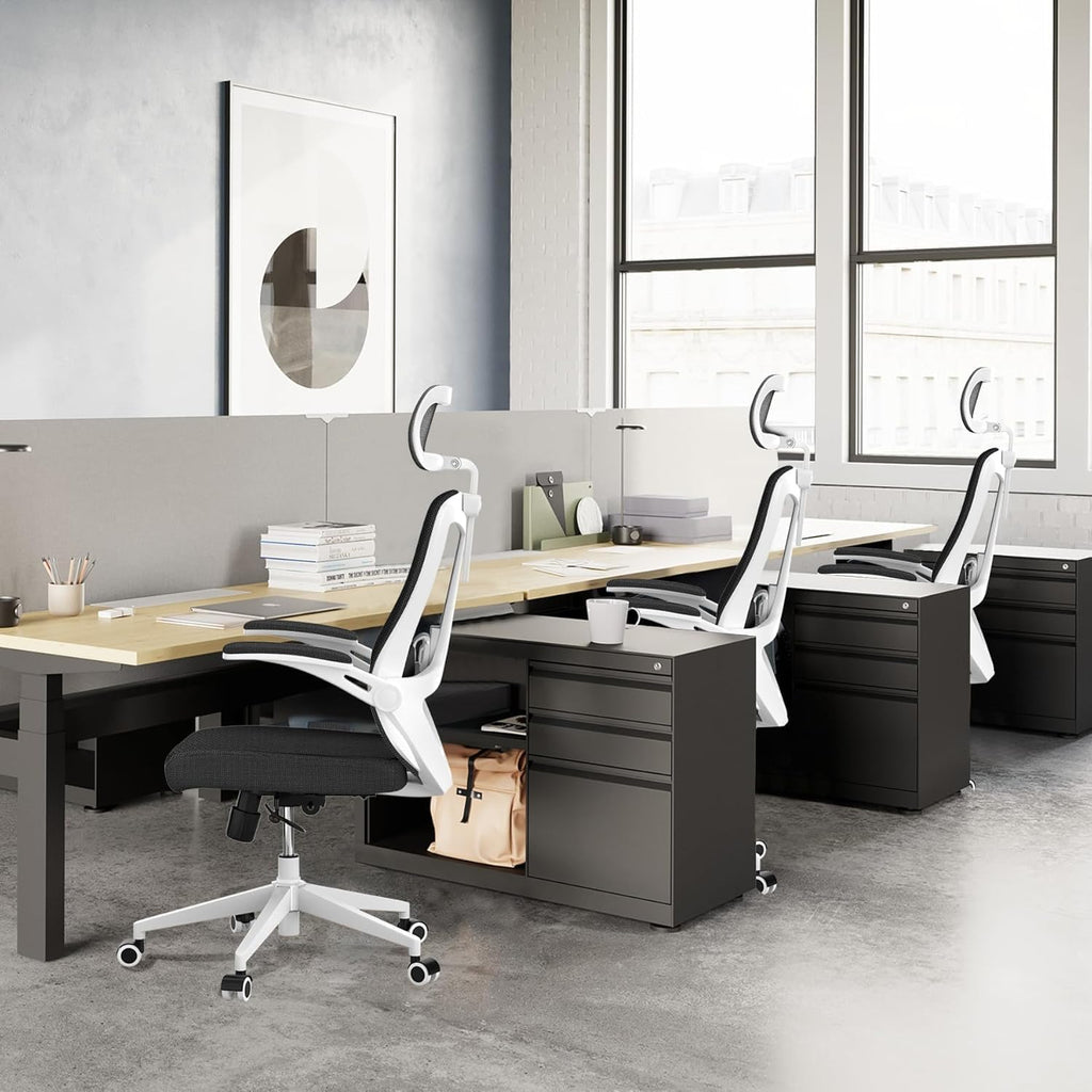 300 LBS Ergonomic Office Computer Mesh Chair - Adjustable Height Rolling Desk Chair with Flip-Up Armrests & High Back Support - Comfortable Swivel Task Chair for Home Office