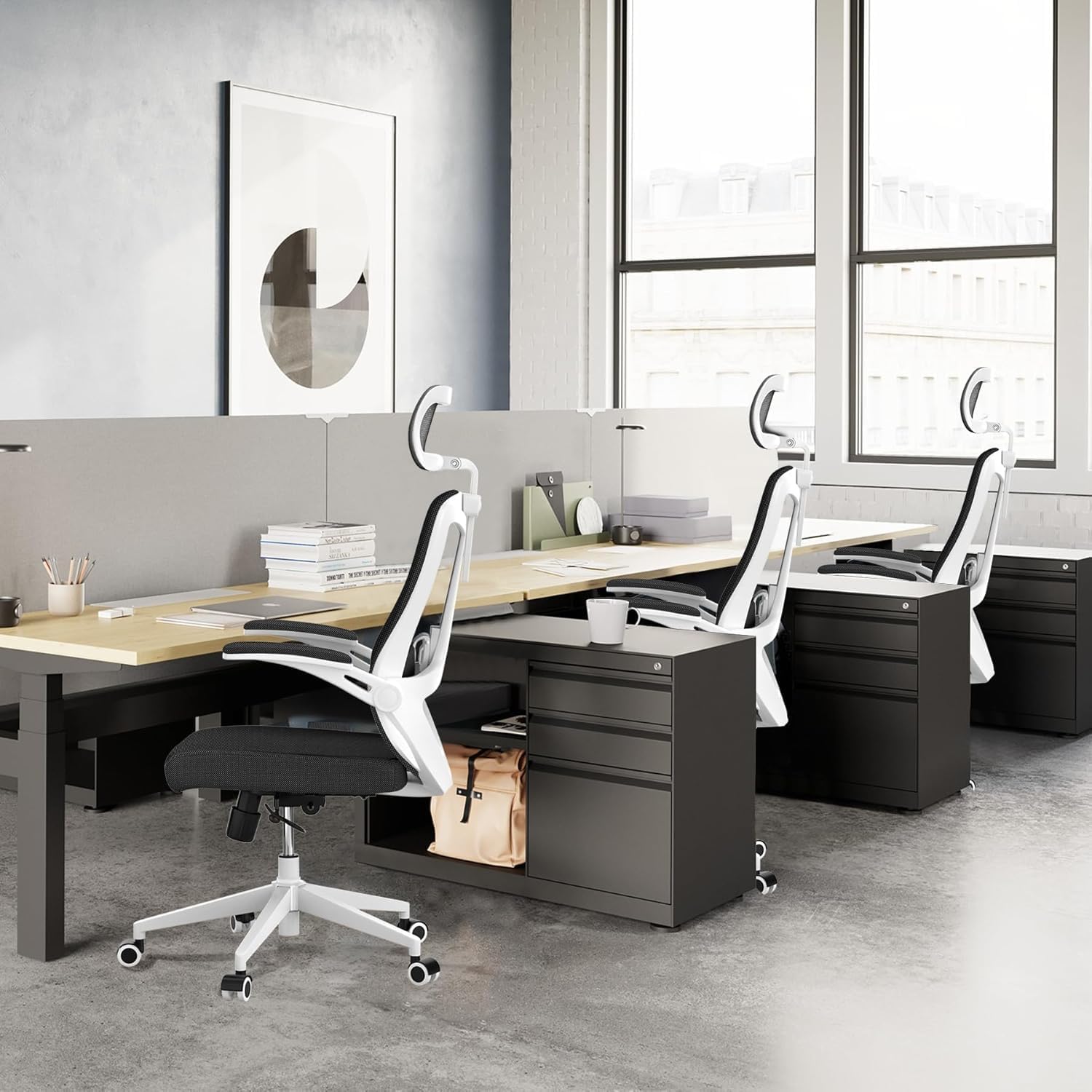 300 LBS Ergonomic Office Computer Mesh Chair - Adjustable Height Rolling Desk Chair with Flip-Up Armrests & High Back Support - Comfortable Swivel Task Chair for Home Office