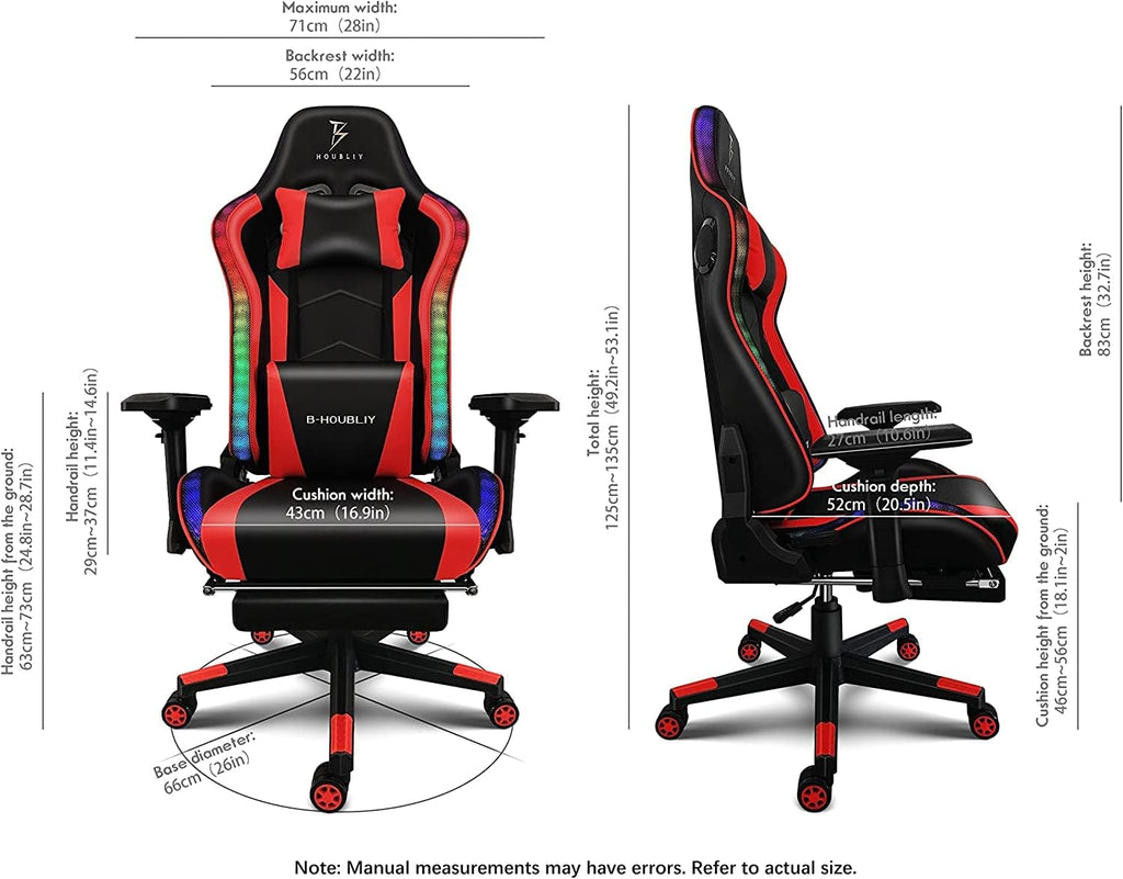 Ergonomic Gaming Chair with Speakers and LED Light - Full Massage Lumbar Support, High Back Office Chair - Recliner with Footrest and Lumbar Support, Adults Teens Computer Chair.,Black