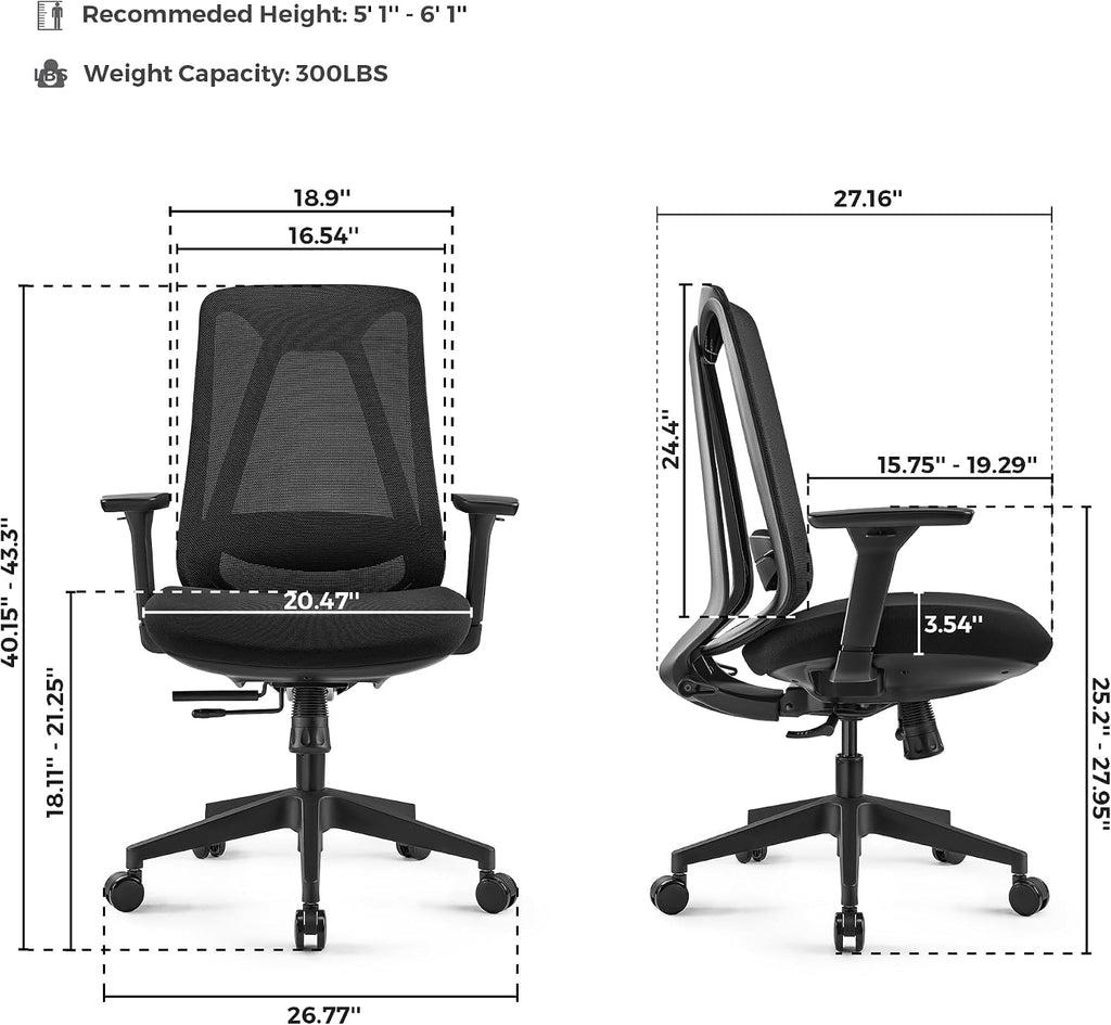 EUREKA ERGONOMIC Office Chair, Ergonomic Computer Desk Chairs with Lumbar Support, 3D Adjustable Armrests, Work Chair with Wheels for Office and Home, Black