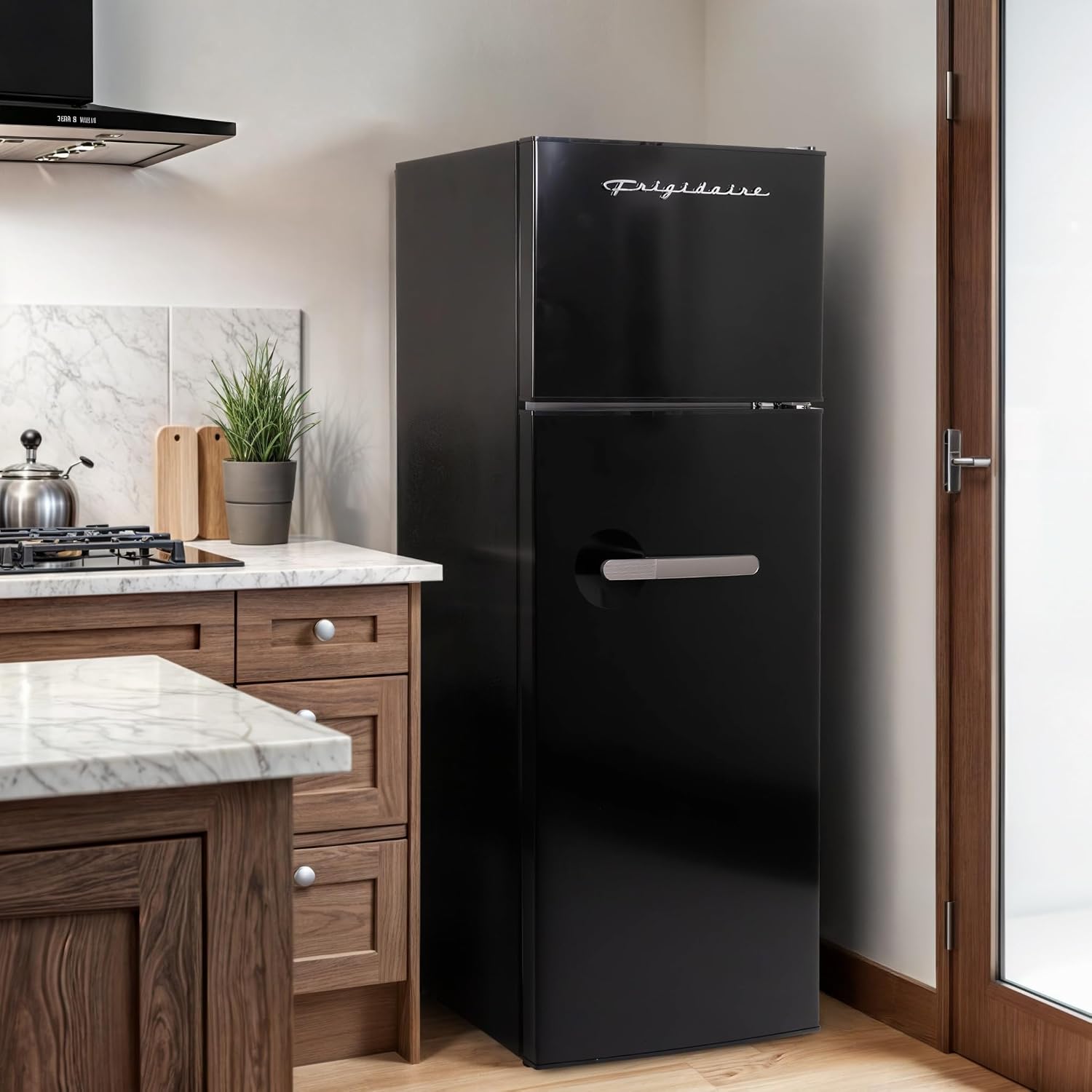 Frigidaire Retro Apartment Size Refrigerator with Top Freezer - 2 Door Fridge with 7.5 Cu Ft of Storage Capacity, Adjustable Spill-Proof Shelves, Door & Crisper Bins, Black